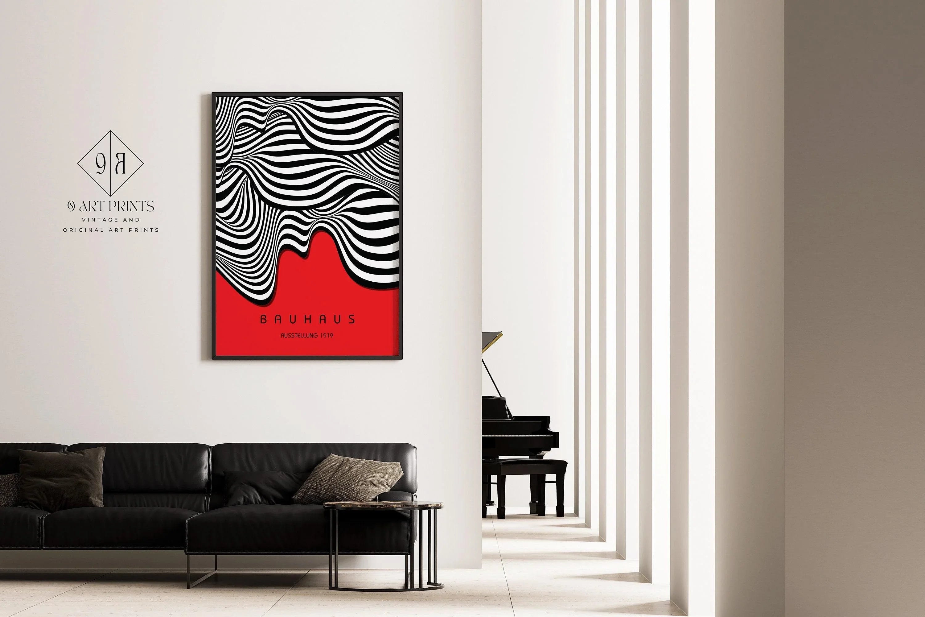 Bauhaus Ausstellung Red (Waves) PRINT | Vintage Mid - century Modern Poster