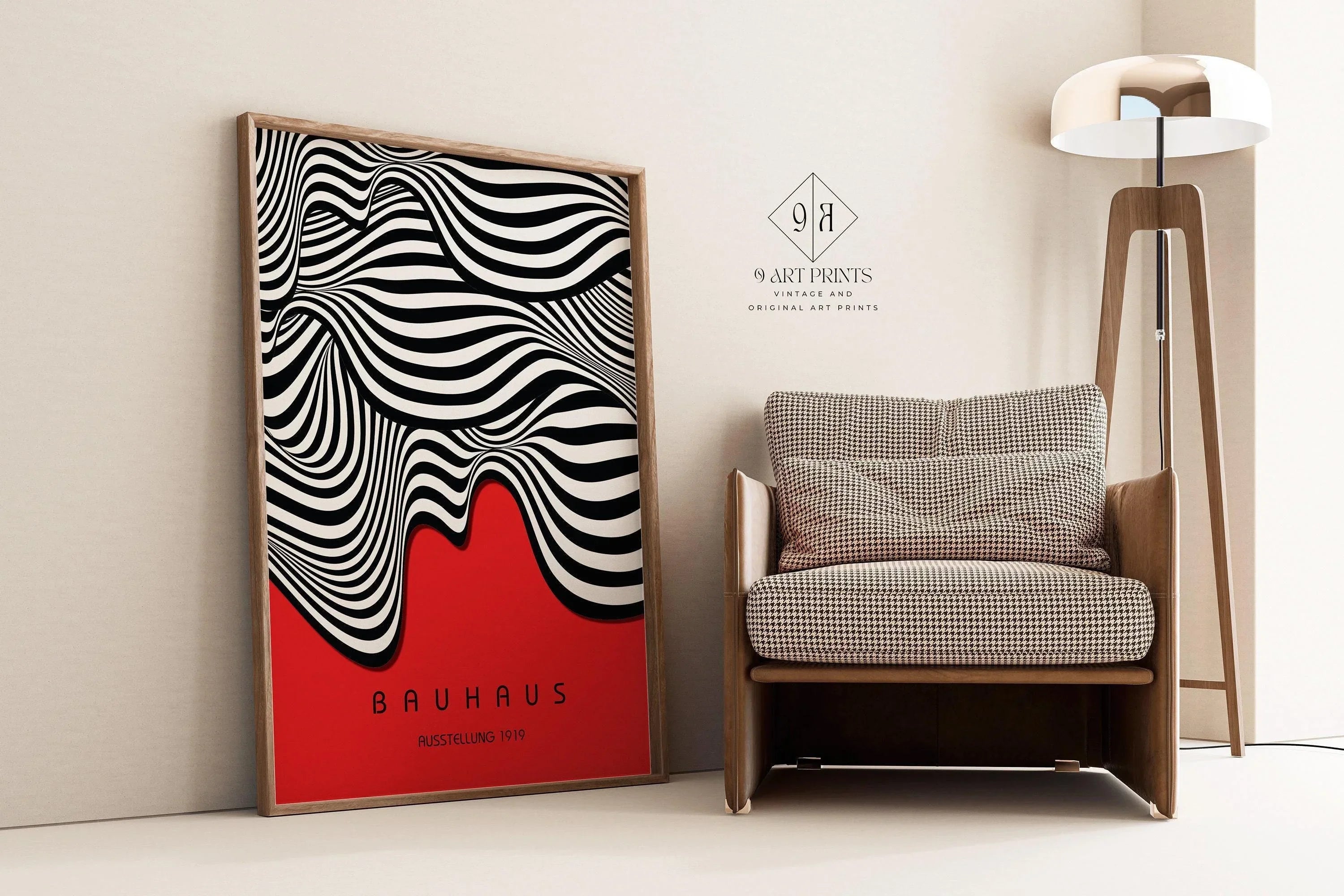 Bauhaus Ausstellung Red (Waves) PRINT | Vintage Mid - century Modern Poster