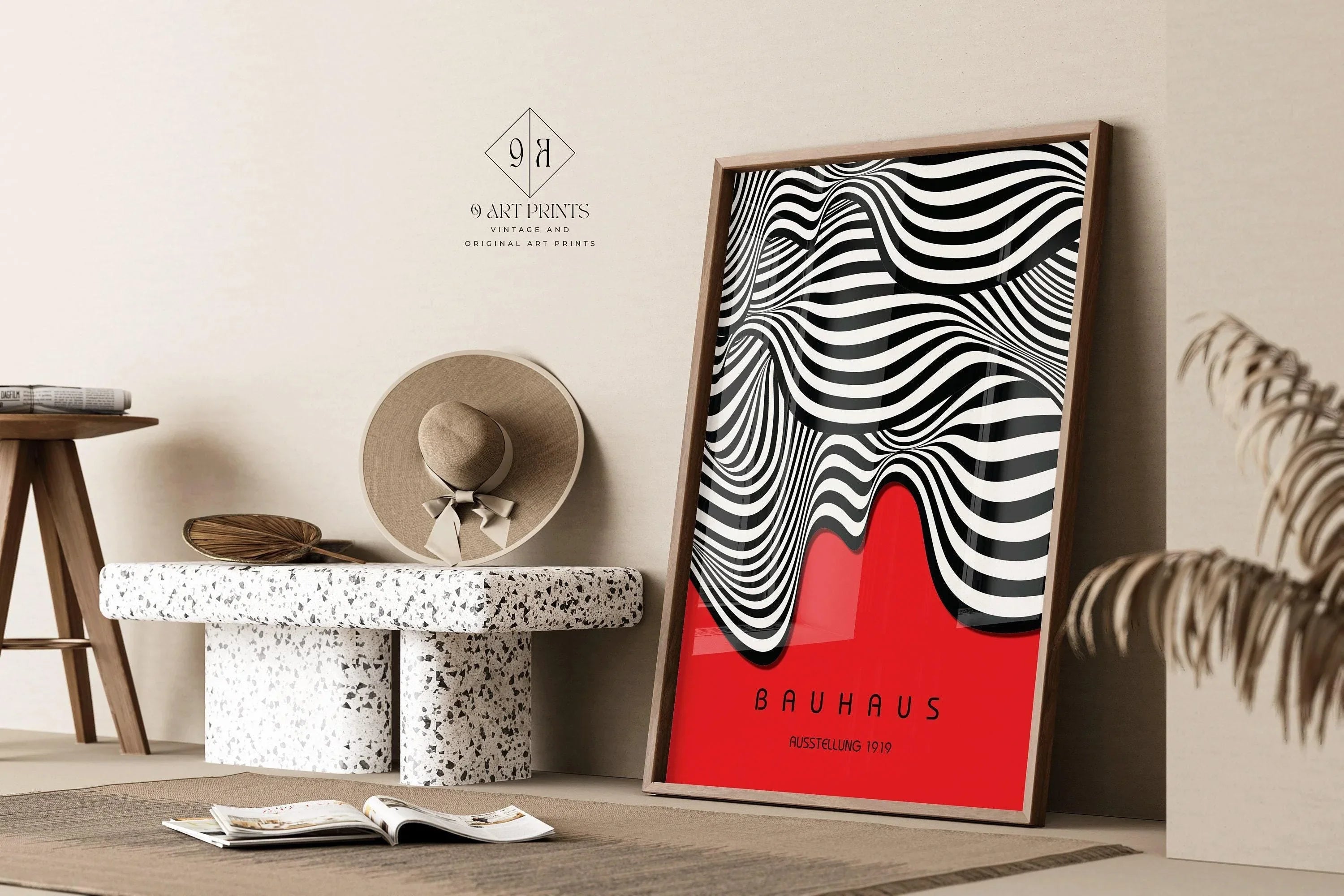 Bauhaus Ausstellung Red (Waves) PRINT | Vintage Mid - century Modern Poster