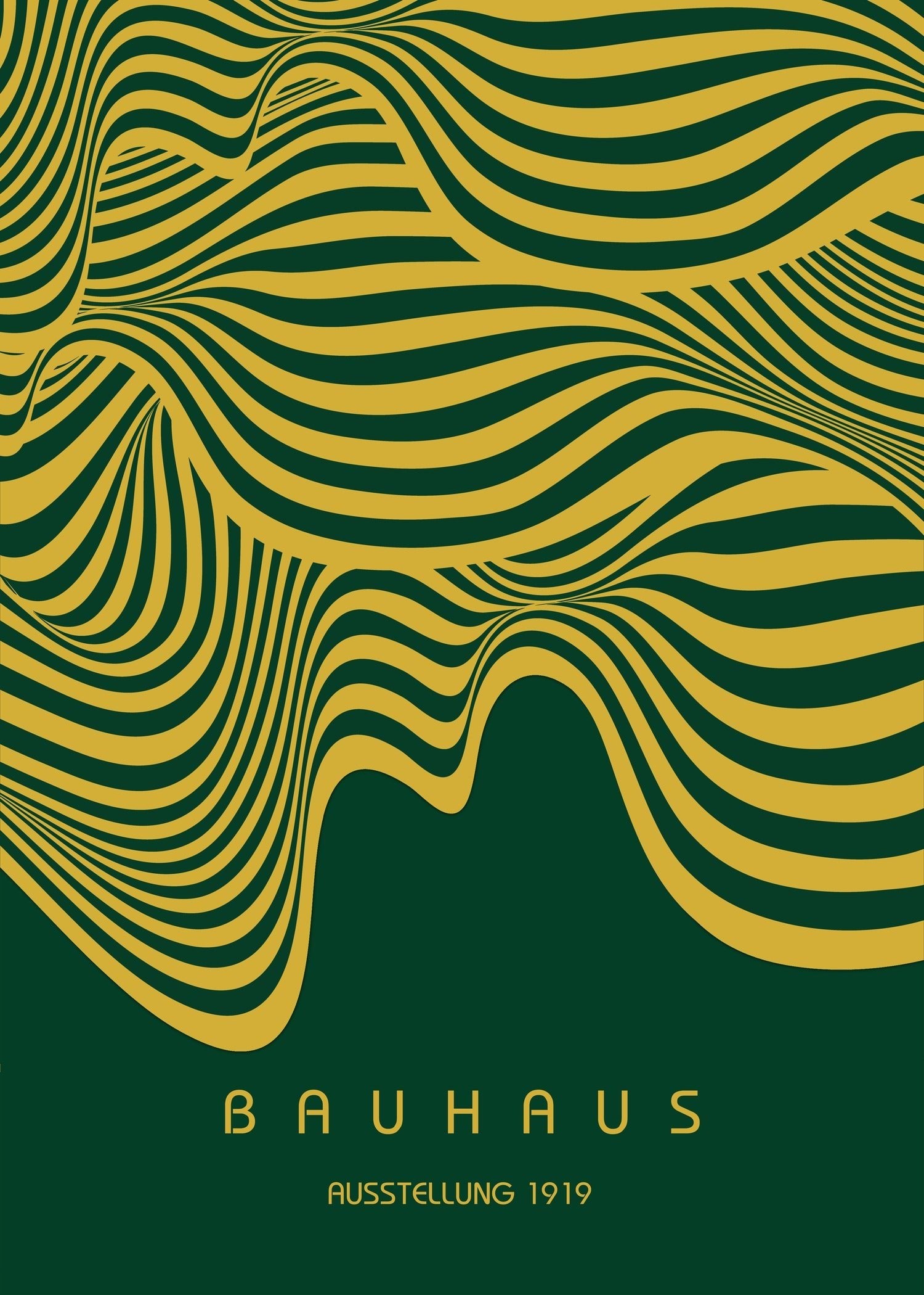 Bauhaus — Ausstellung Waves | Mid-Century Modern Print in Forest Green & Gold - 9ArtPrints
