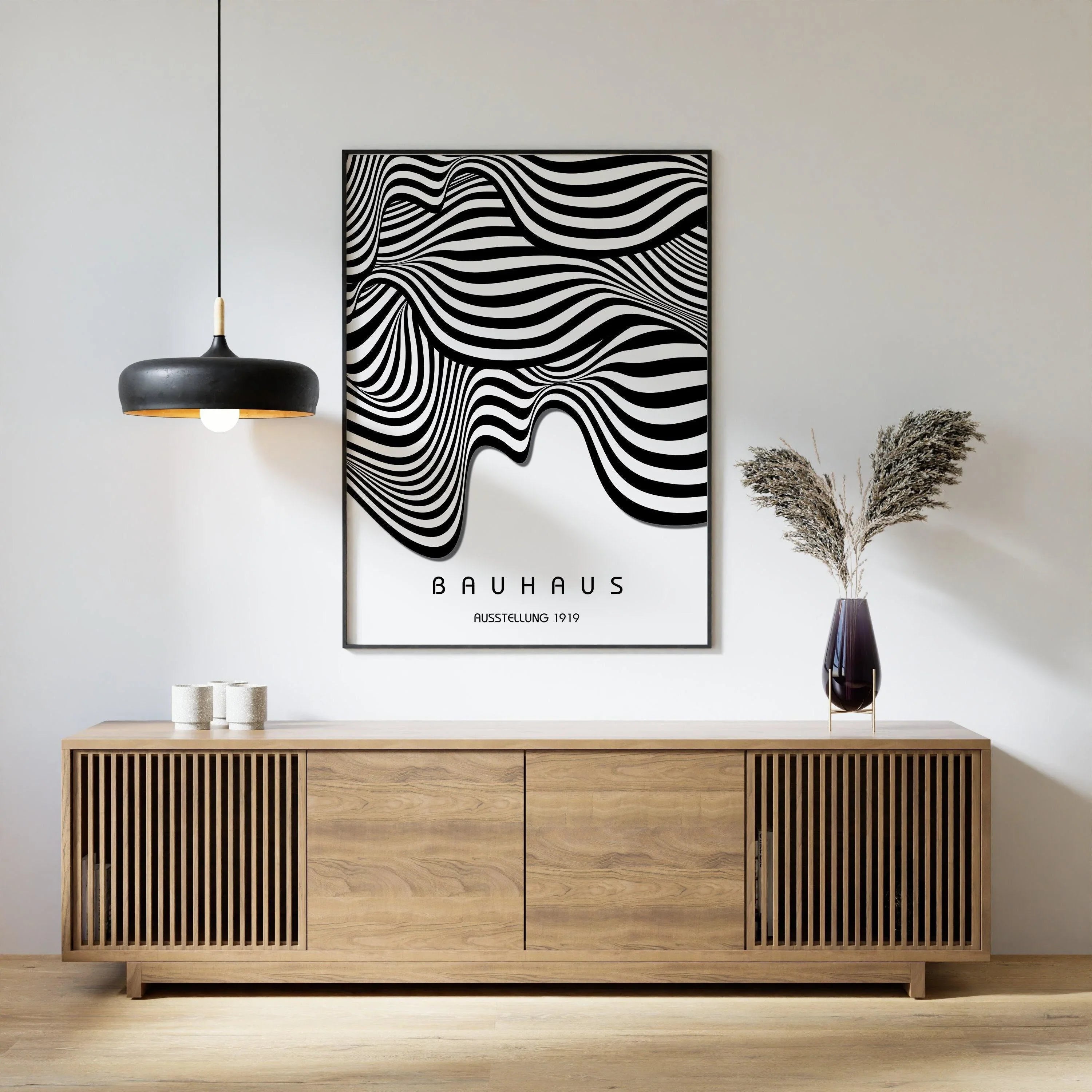 Bauhaus Ausstellung White (Waves) PRINT | Vintage Mid - century Modern Poster