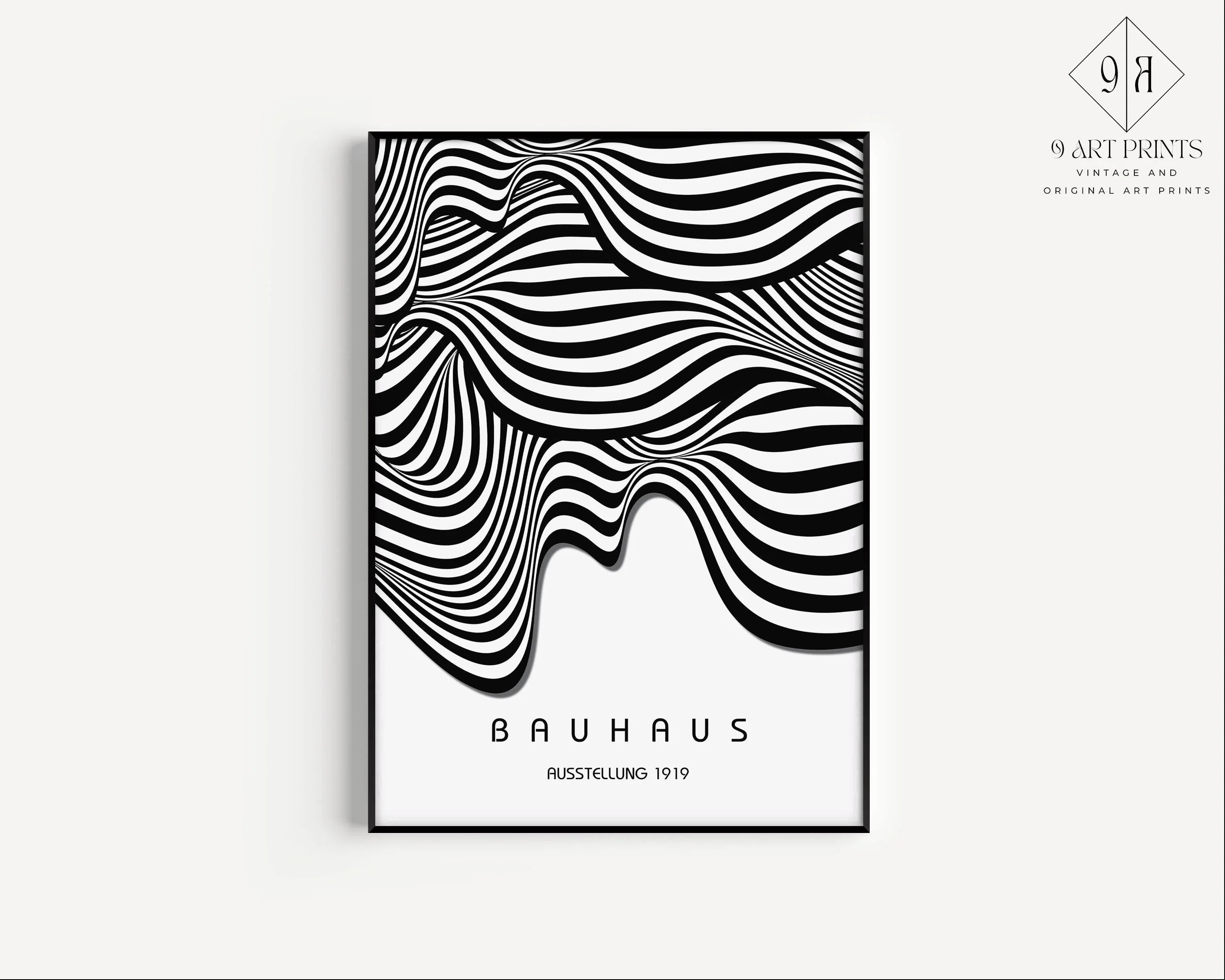 Bauhaus Ausstellung White (Waves) PRINT | Vintage Mid - century Modern Poster