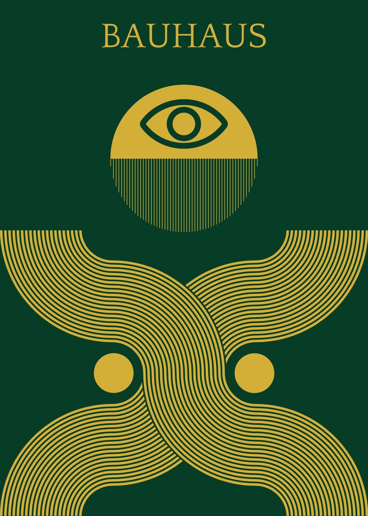 Bauhaus — Deus Ex | Mid-Century Modern Print in Forest Green & Gold - 9ArtPrints