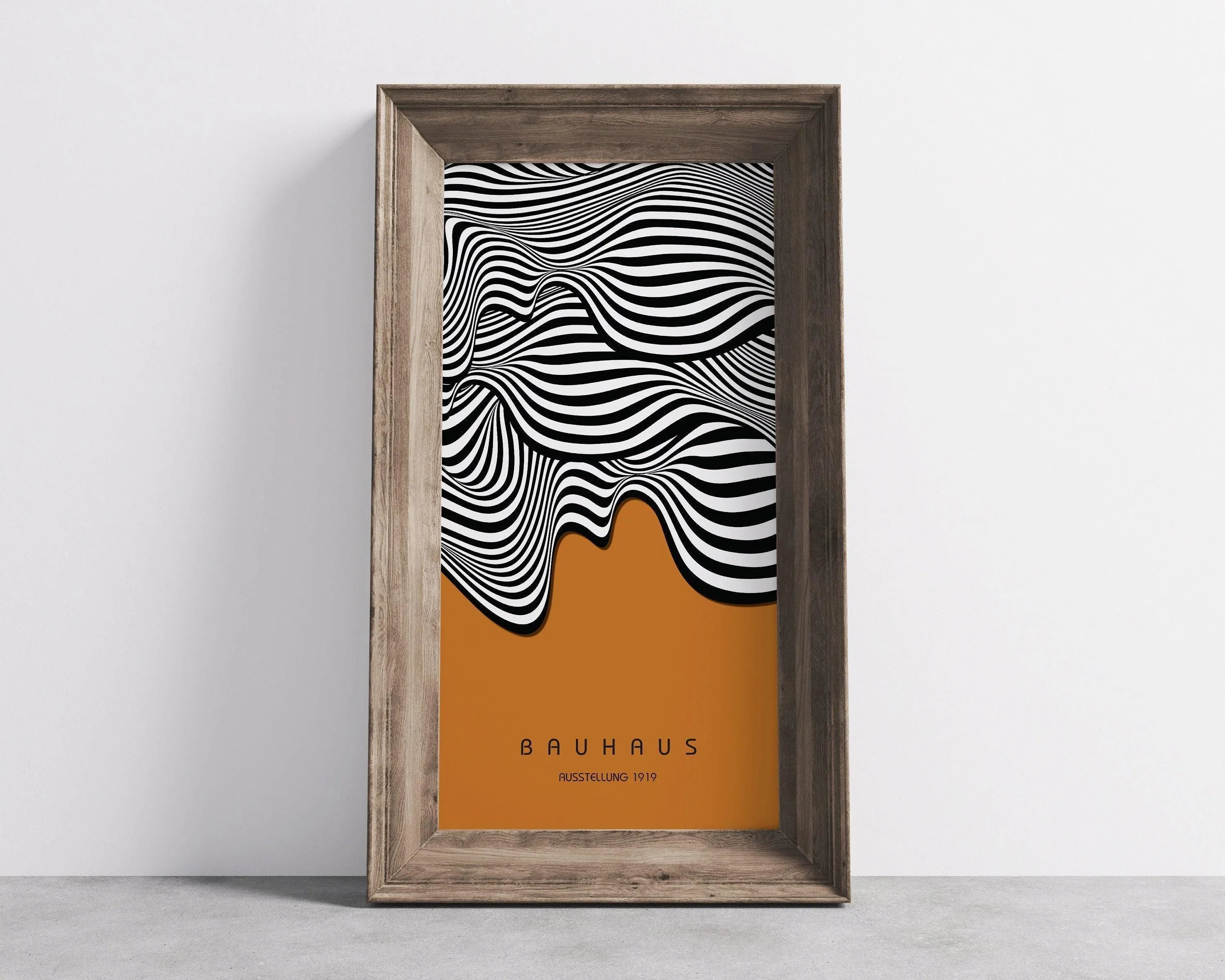 Bauhaus - Ochre Brown Waves PRINT | Vintage Narrow Vertical Mid - century Modern Art (available handframed or unframed) 2x1 - 9ArtPrints