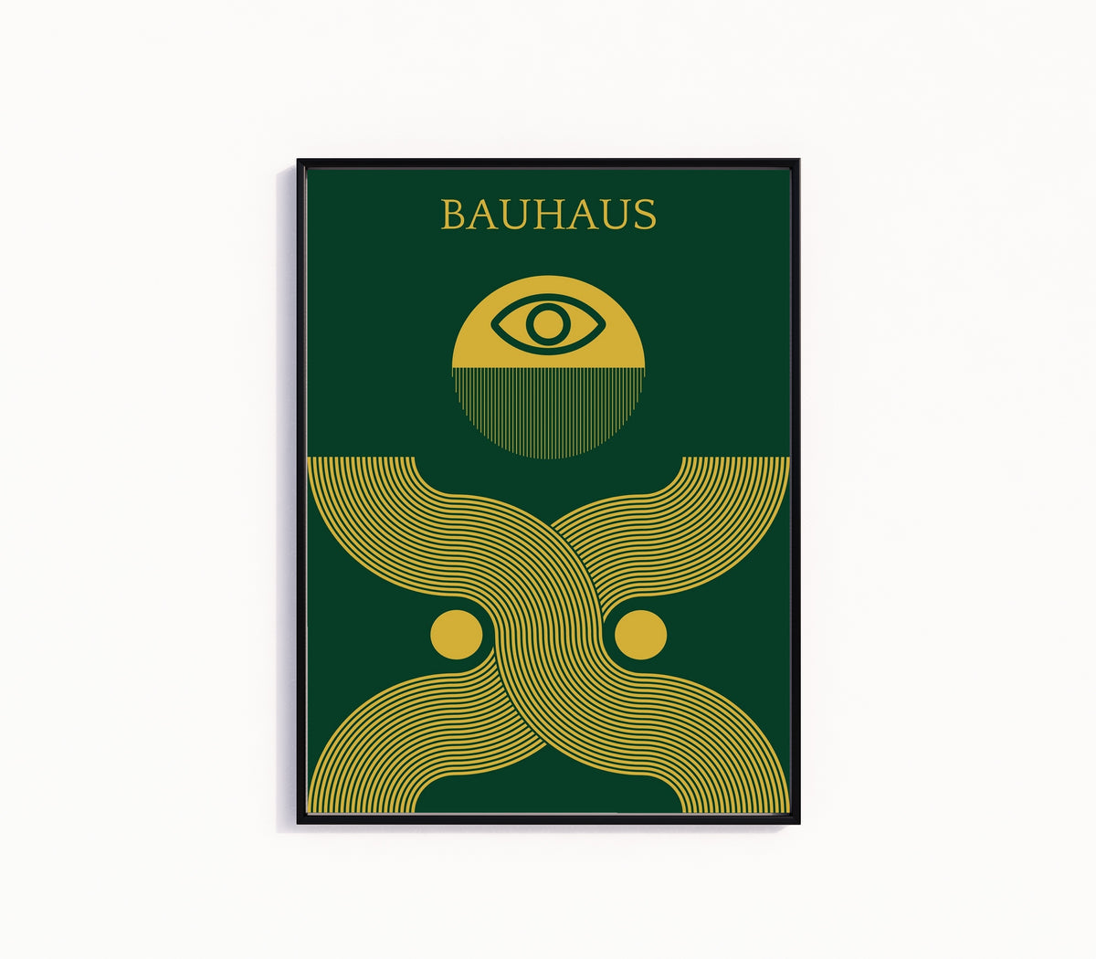 Framed art print of Deus Ex by Bauhaus, in a slim black frame on a plain white wall