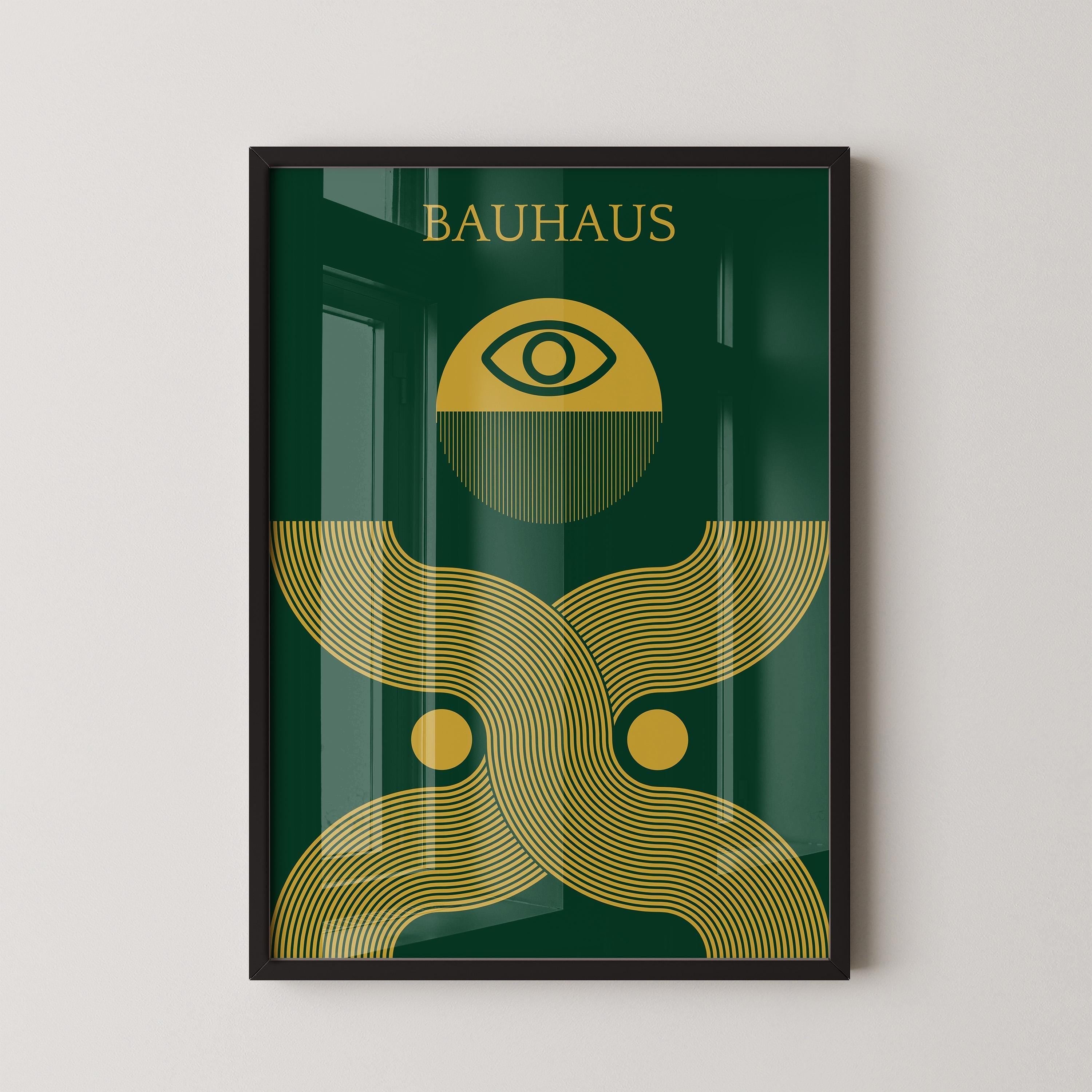 Bauhaus Poster - Deus Ex PRINT | Mid - century modern art print in forest green and gold