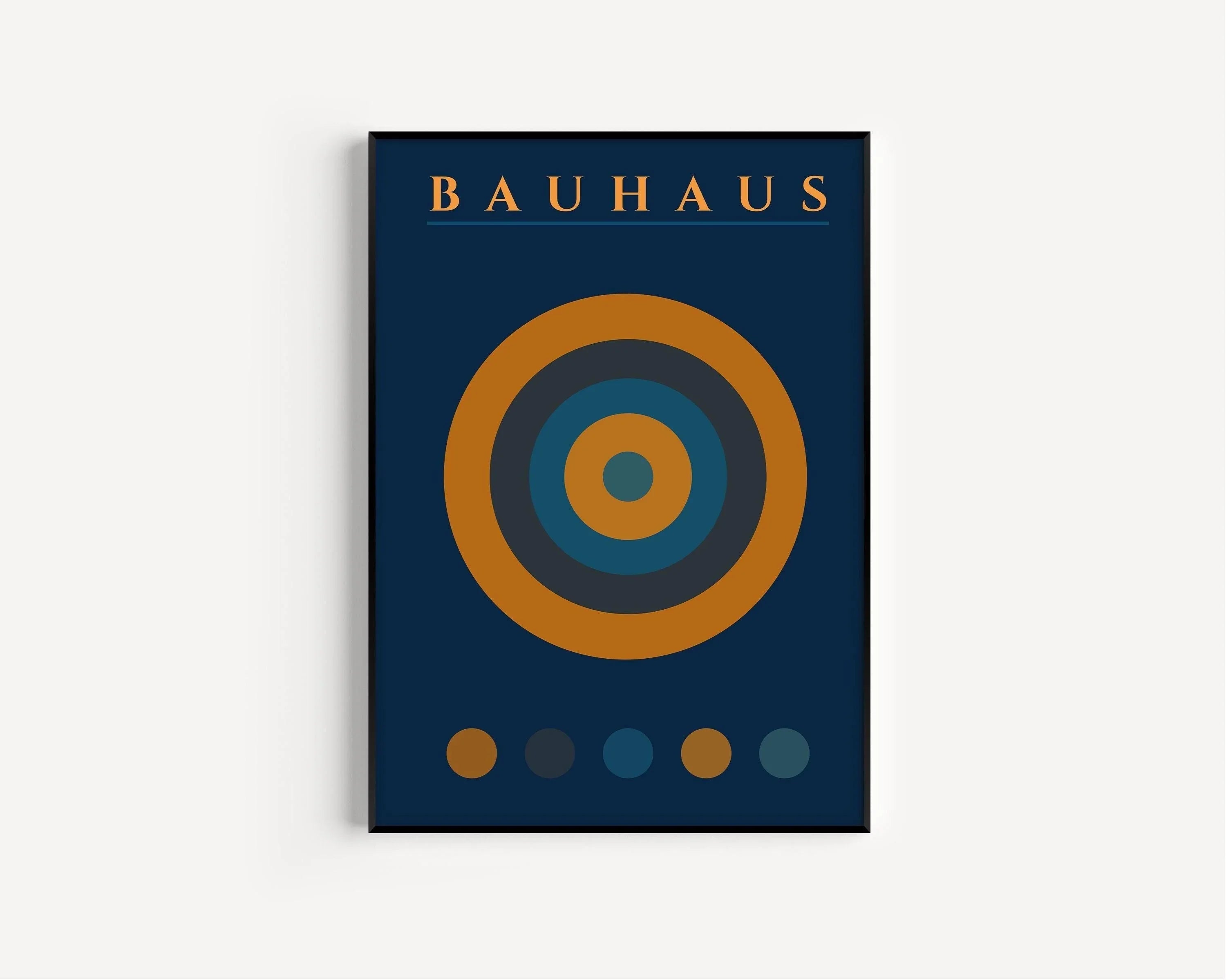 Bauhaus Target Art Print: Mid - Century Modern Navy Blue & Orange - 9ArtPrints