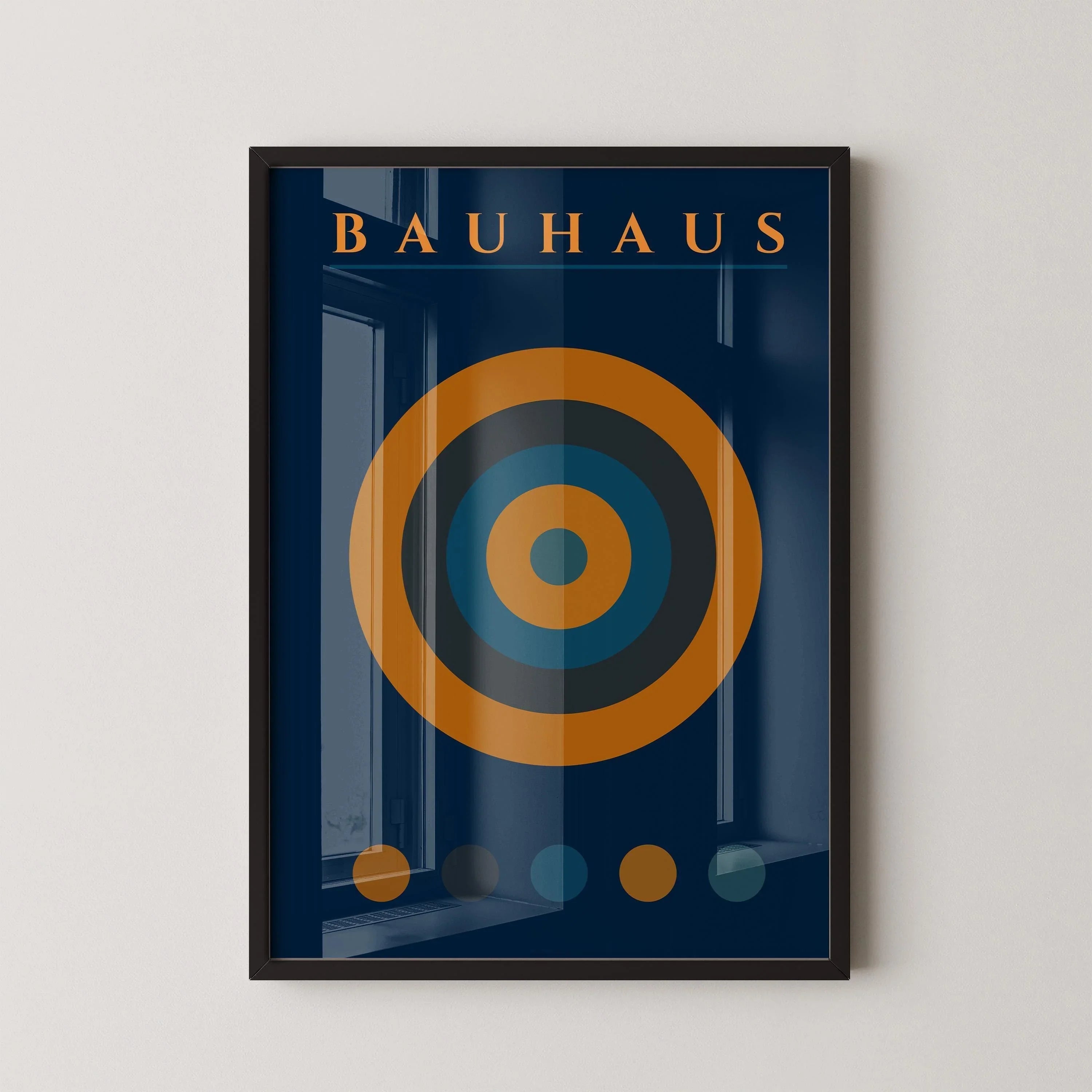 Bauhaus Target Art Print: Mid - Century Modern Navy Blue & Orange - 9ArtPrints