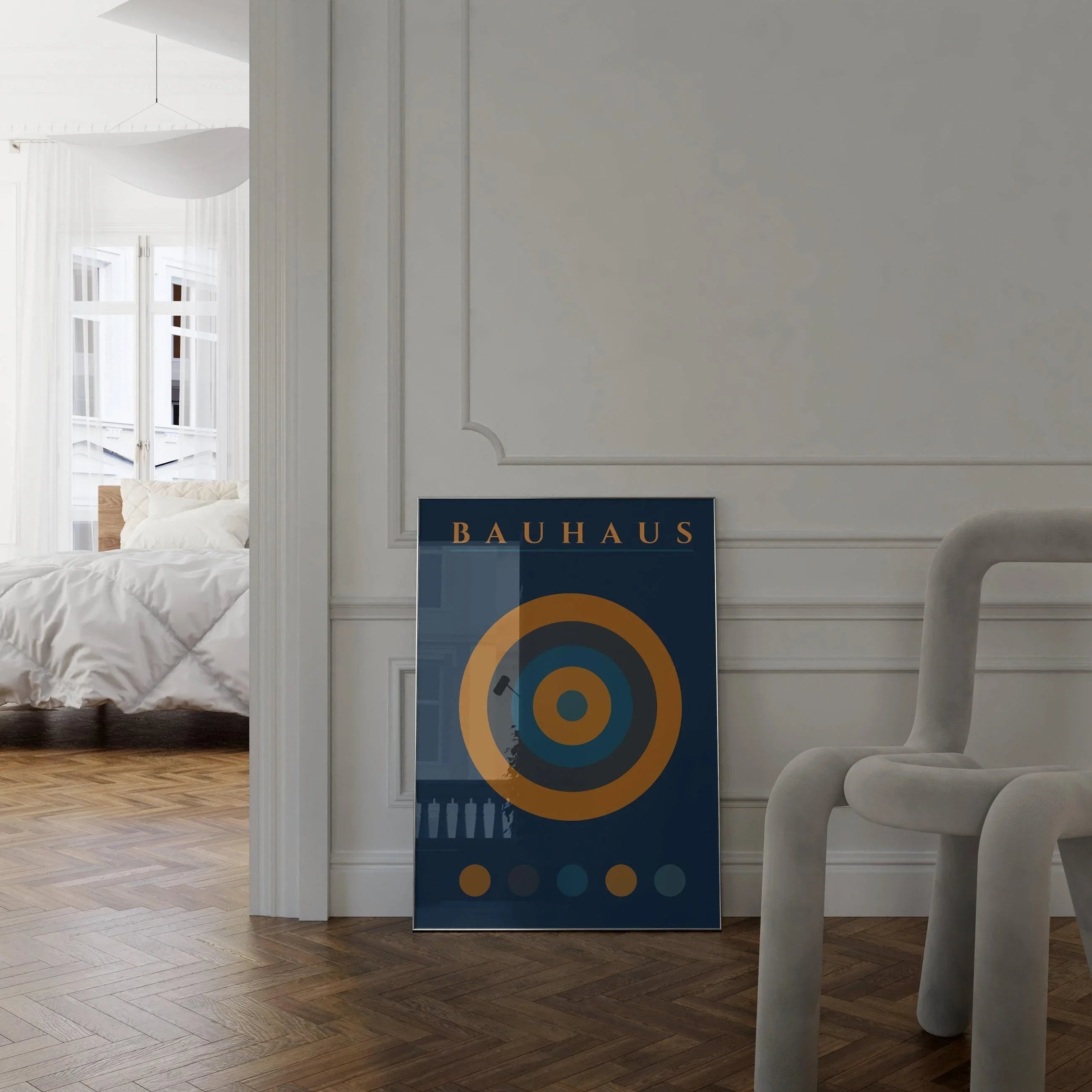 Bauhaus Target Art Print: Mid - Century Modern Navy Blue & Orange - 9ArtPrints