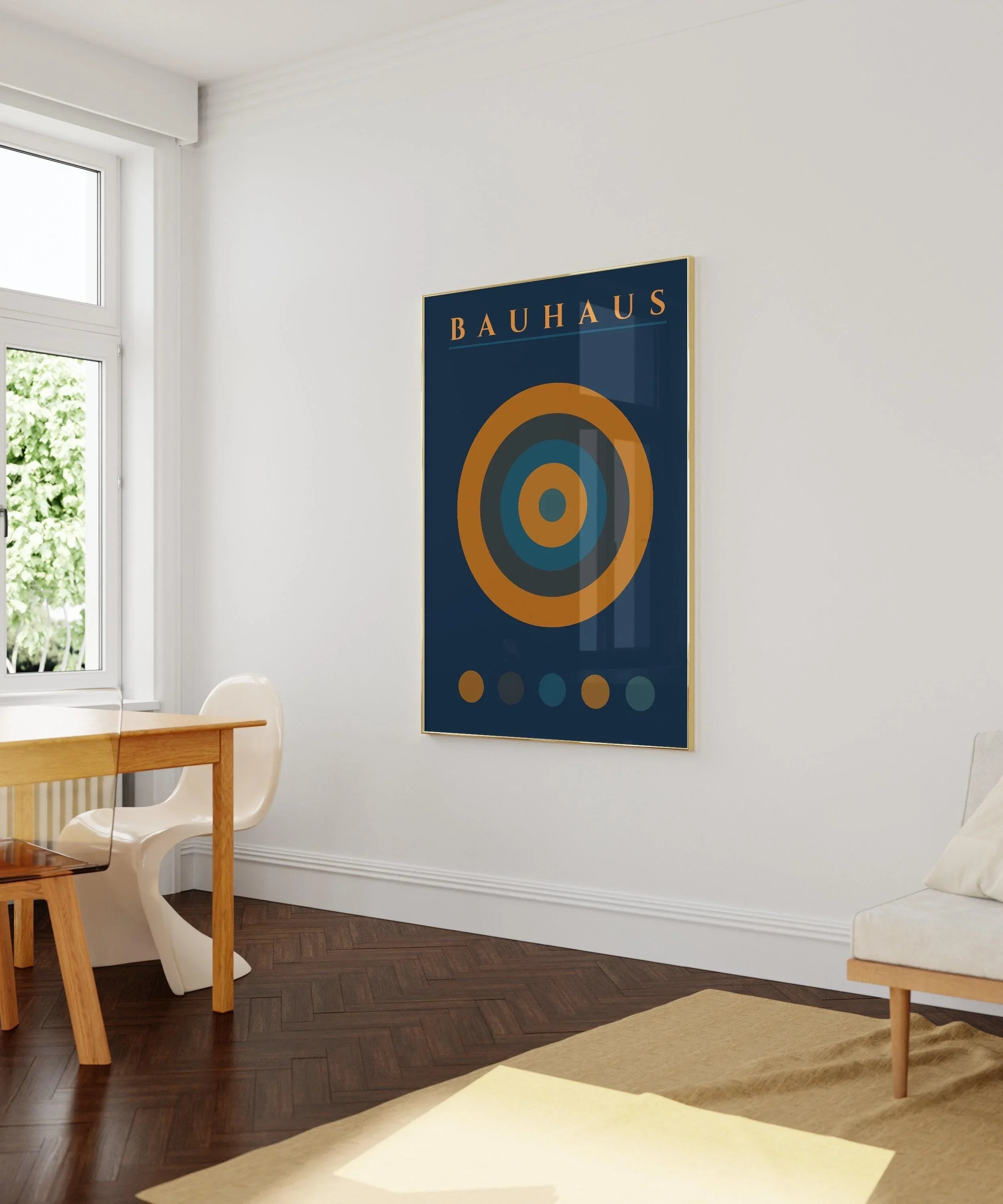 Bauhaus Target Art Print: Mid - Century Modern Navy Blue & Orange - 9ArtPrints