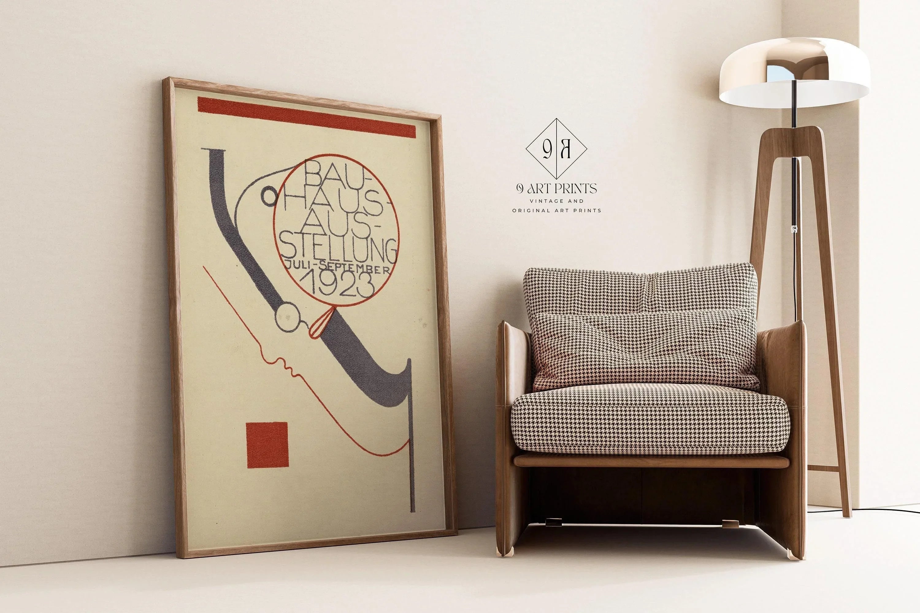 Bauhaus Vintage Poster - Beige Black Monocle PRINT | Mid - Century Modern Art Print