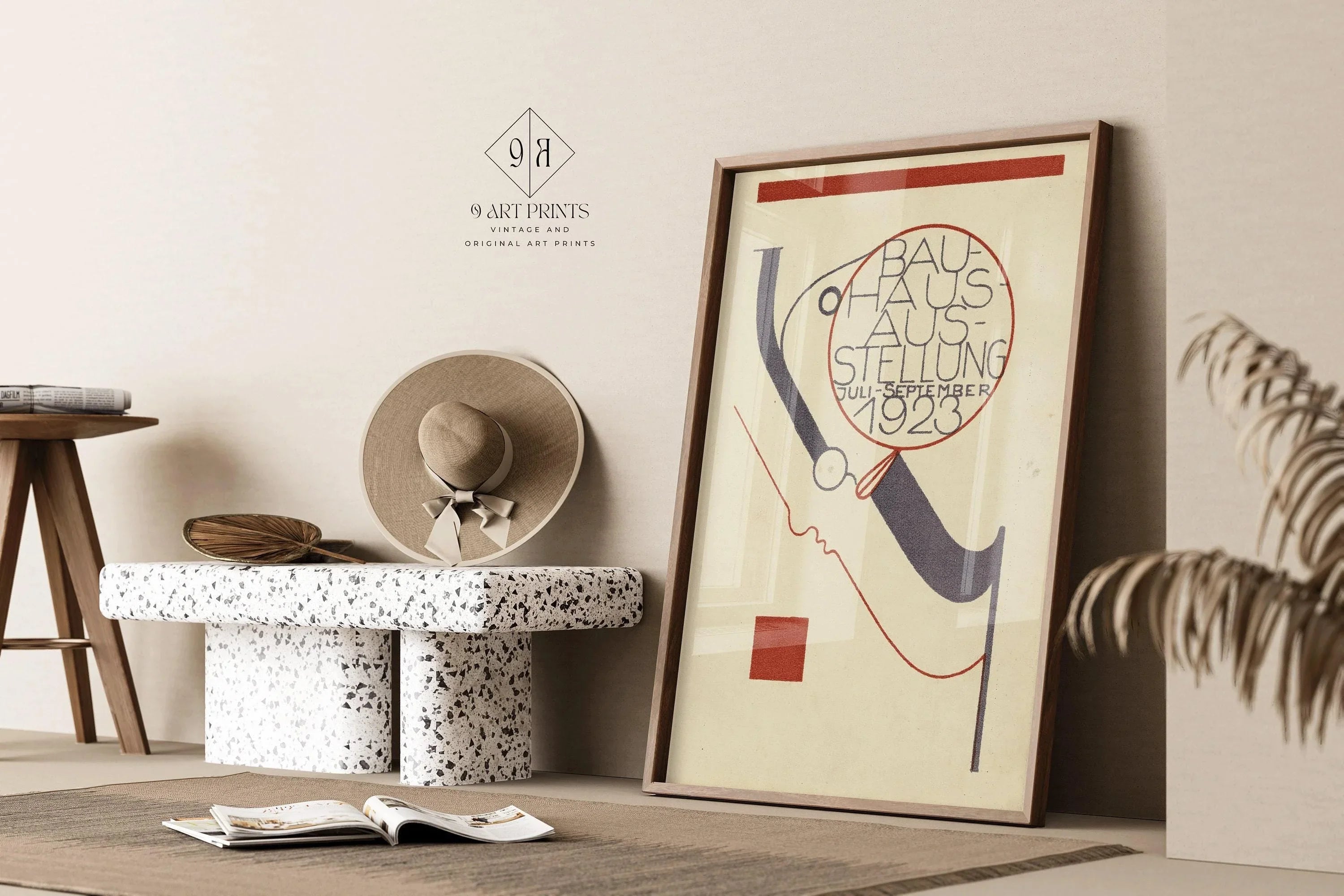 Bauhaus Vintage Poster - Beige Black Monocle PRINT | Mid - Century Modern Art Print