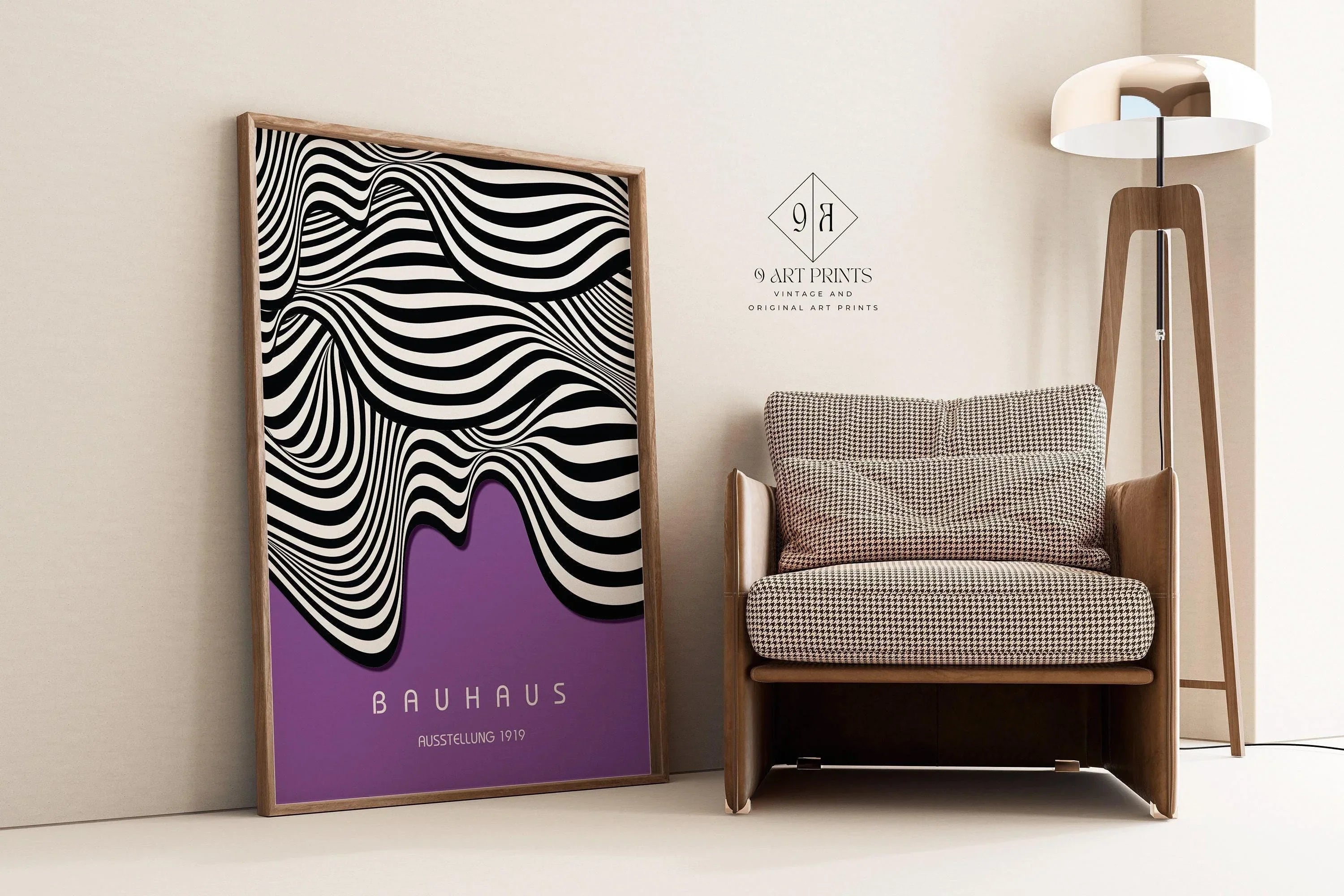 Bauhaus Waves Art Print: Mid - Century Modern Deep Lilac Poster - 9ArtPrints