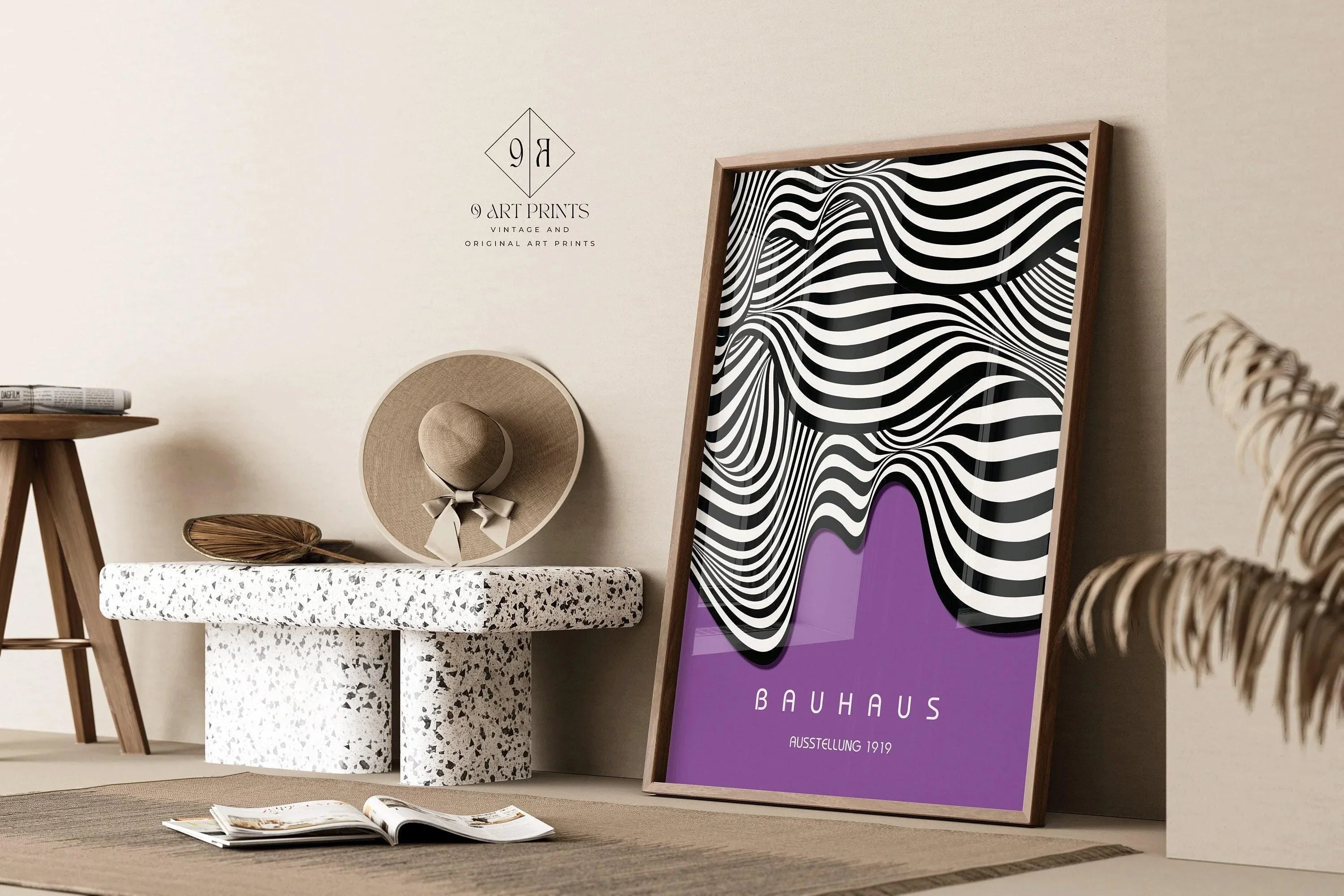Bauhaus Waves Art Print: Mid - Century Modern Deep Lilac Poster - 9ArtPrints