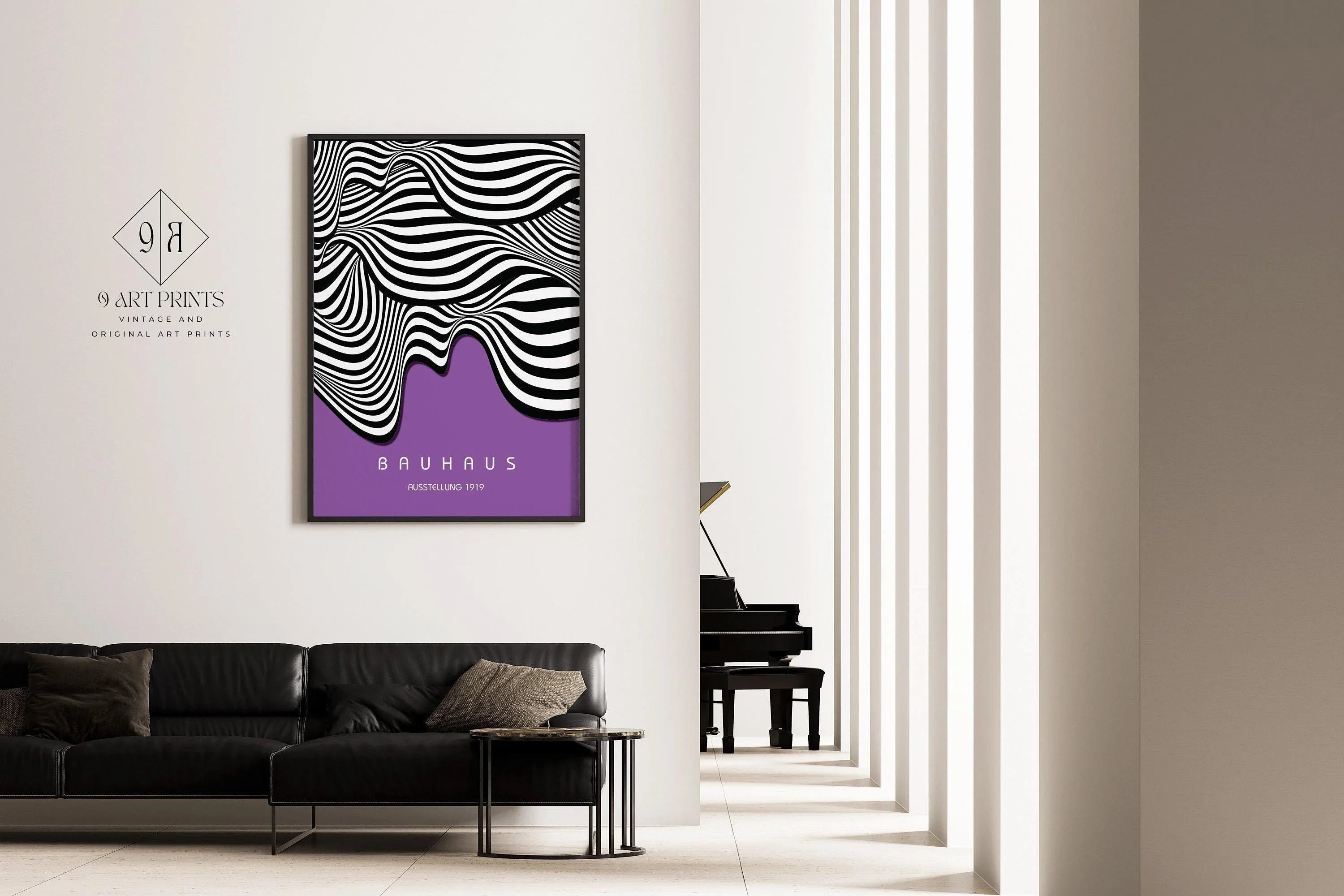 Bauhaus Waves Art Print: Mid - Century Modern Deep Lilac Poster - 9ArtPrints