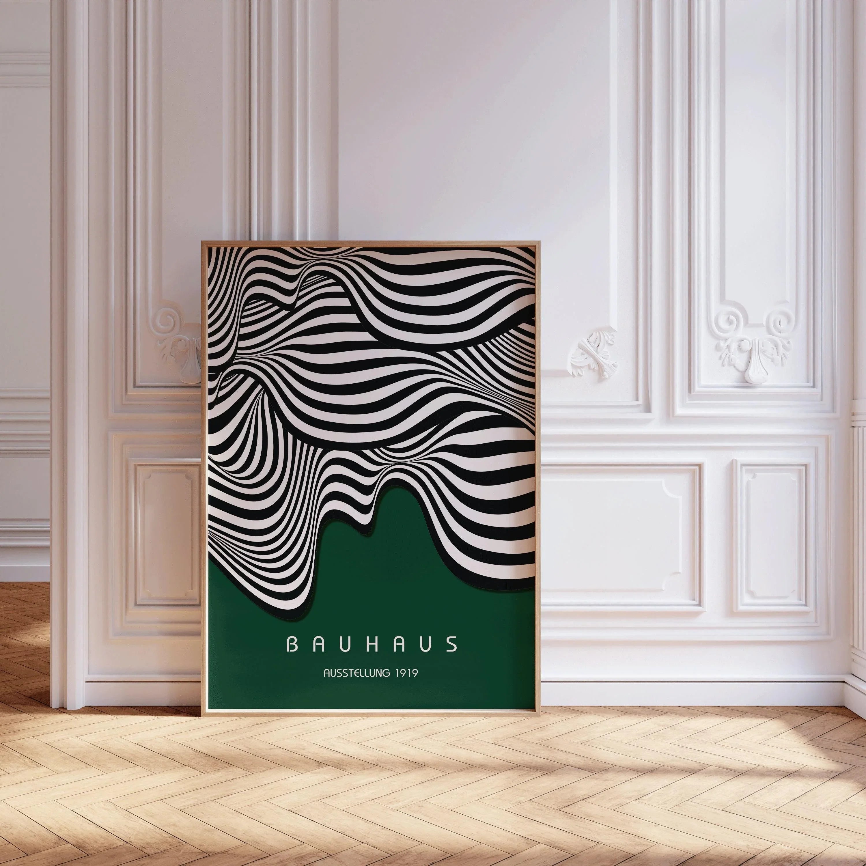 Bauhaus Waves Art Print: Mid - Century Modern Forest Green Poster - 9ArtPrints