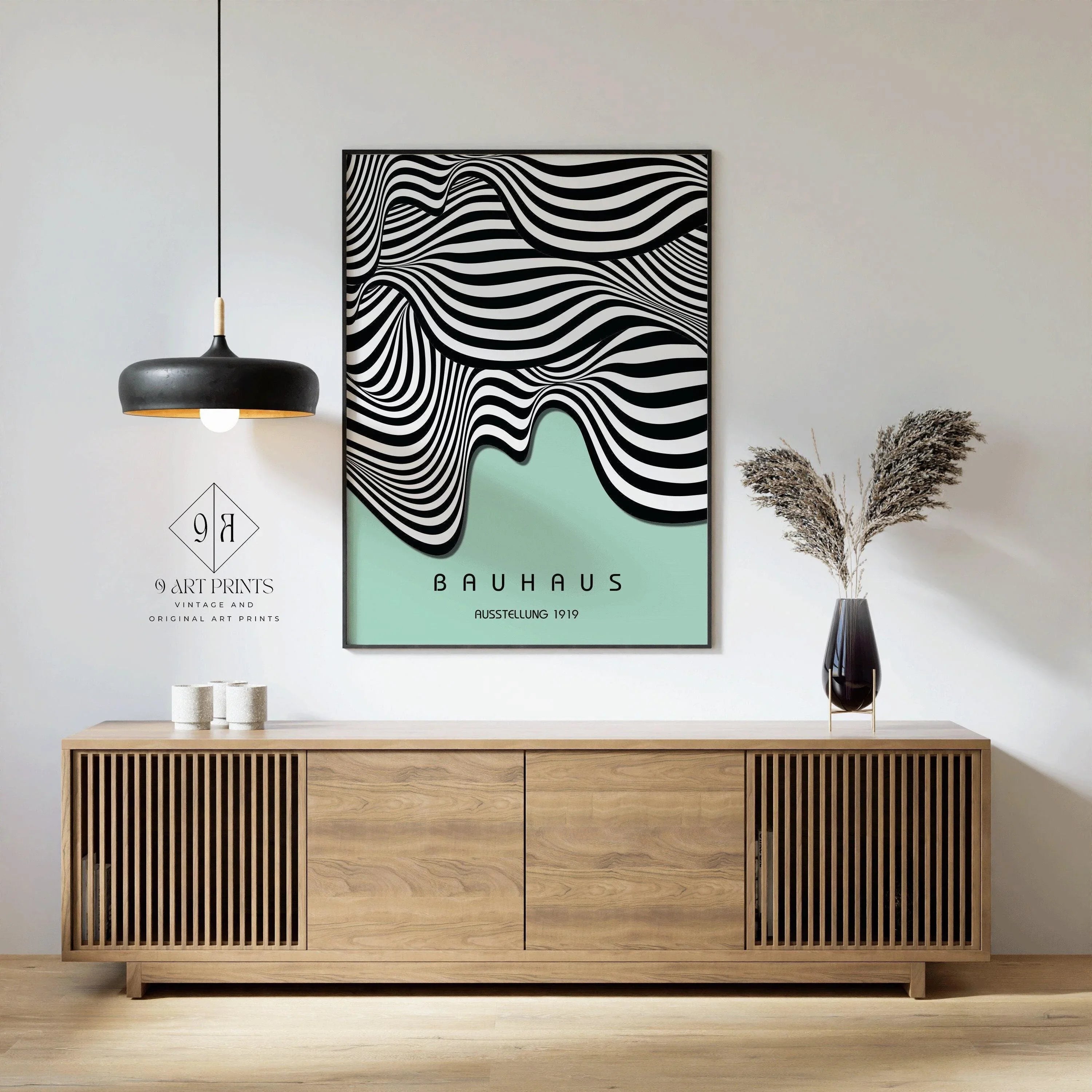 Bauhaus Waves Art Print: Mid - Century Modern Mint Green Poster - 9ArtPrints