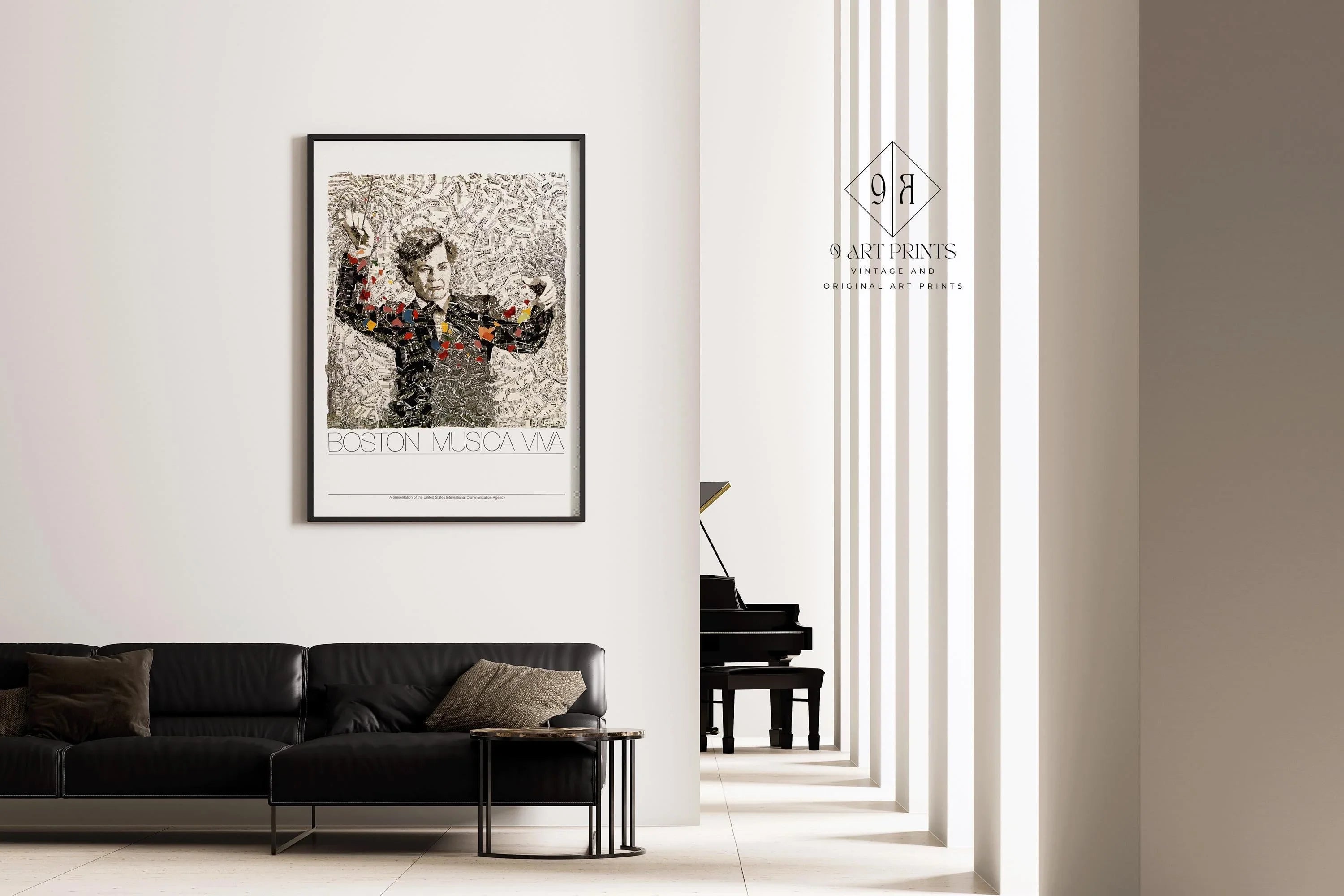 Boston Musica Viva | Dynamic black - and - white vintage poster infused with rhythm, energy, and vibrant accents | Available framed or unframed - 9ArtPrints