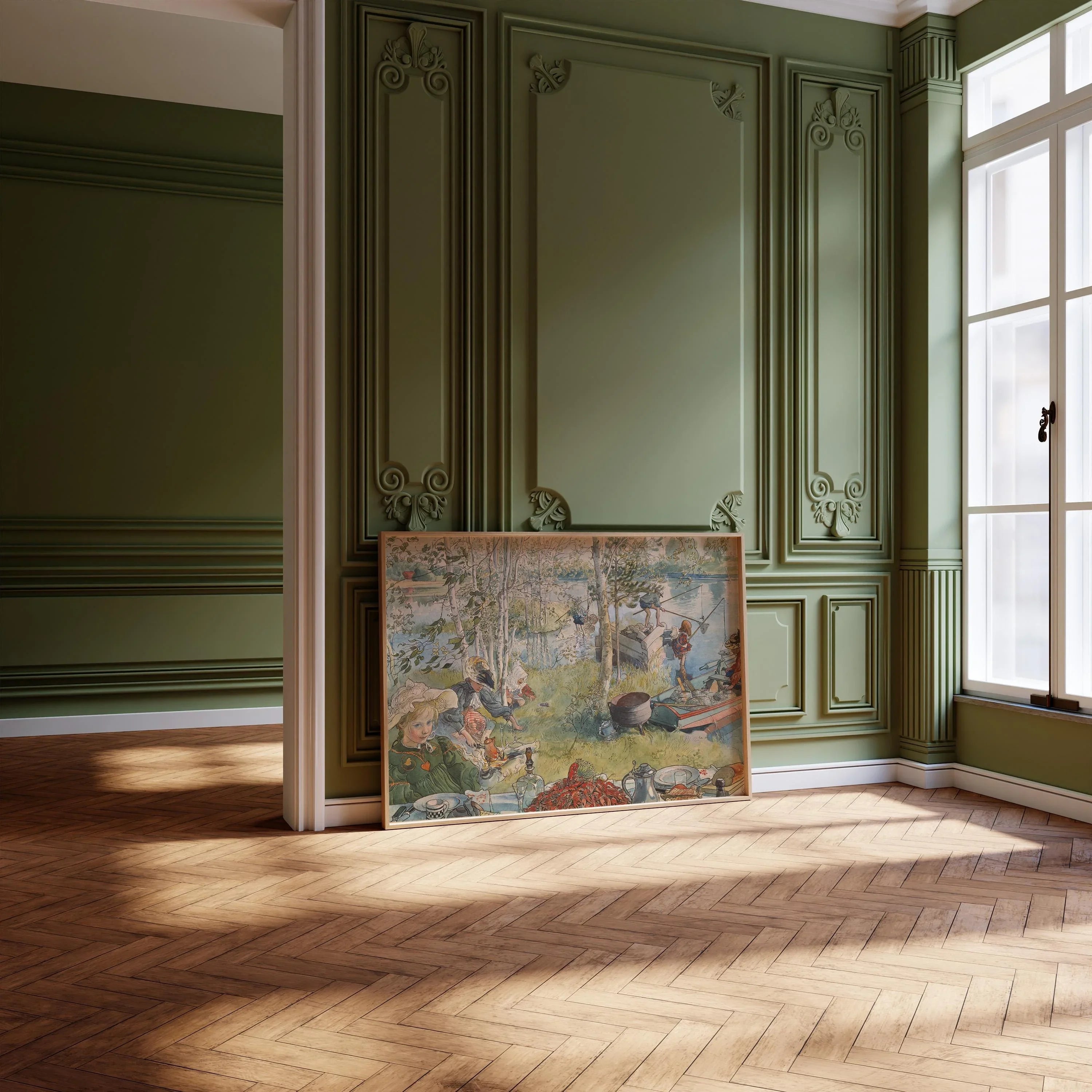 Carl Larsson - Crayfishing | An Enchanting Depiction of Childhood | Perfect for a Kid's Room Illustration | (Available Framed or Unframed) - 9ArtPrints