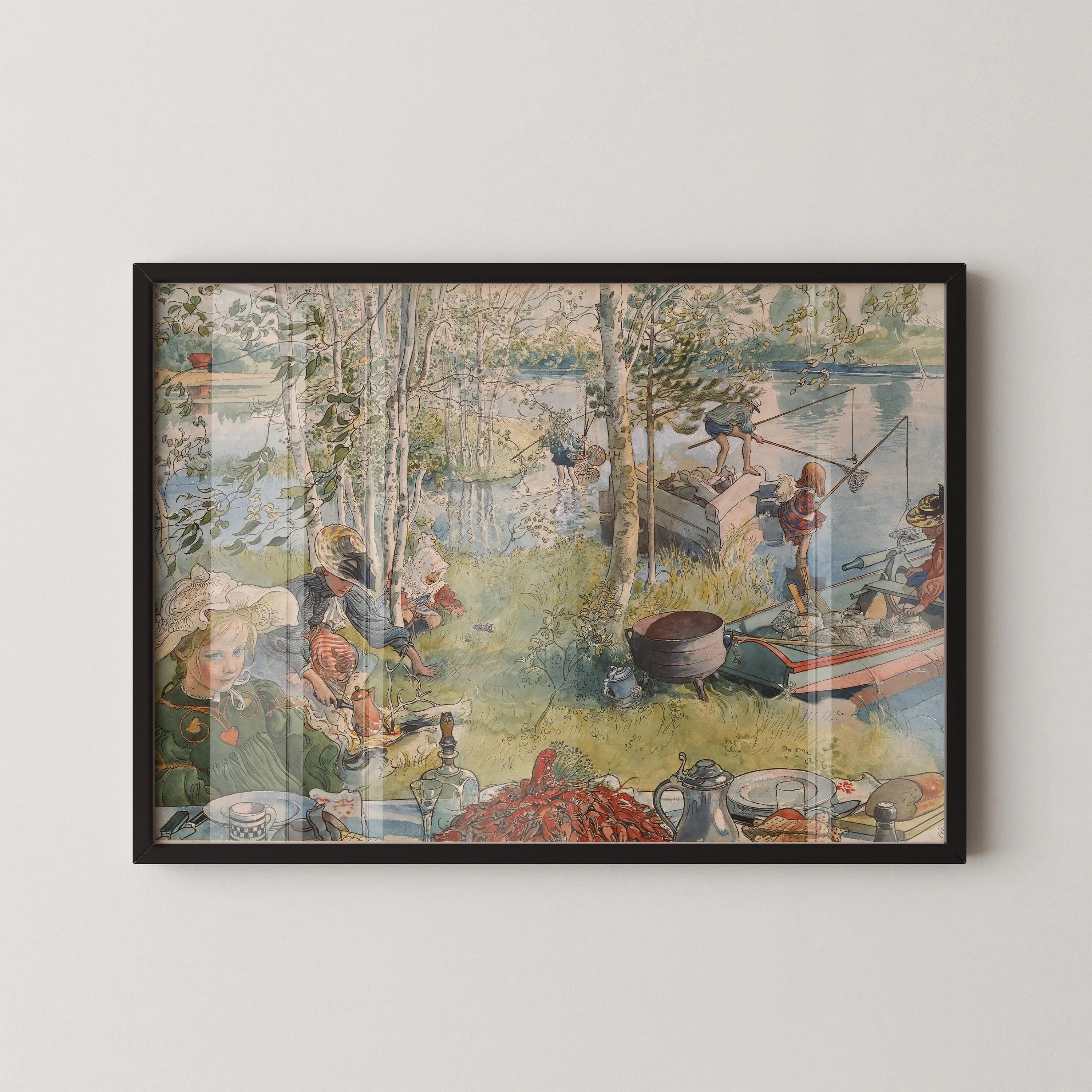 Carl Larsson "Crayfishing" Giclee Print: Enchanting Childhood Illustration - 9ArtPrints