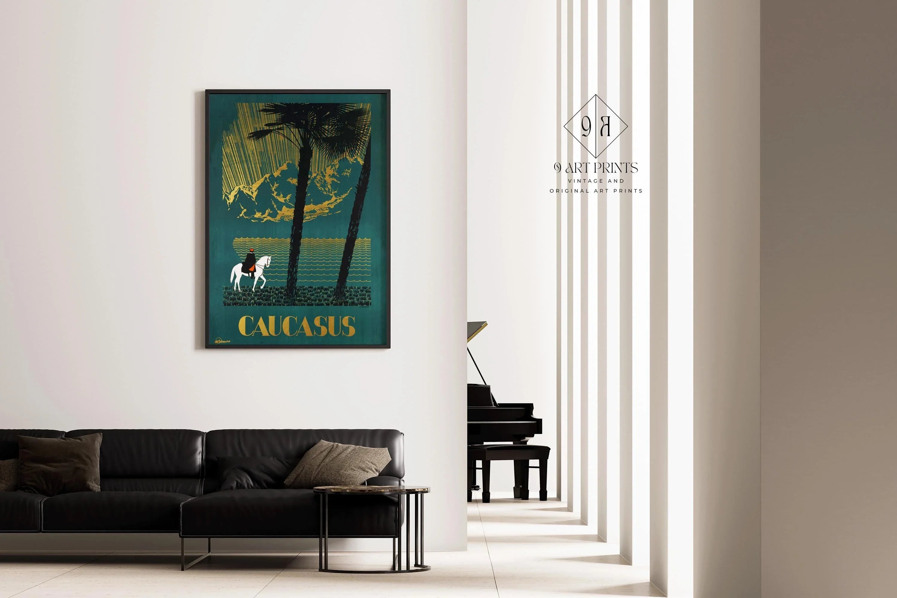 Caucasus | Striking Teal Soviet Travel Poster with Gold Highlight | Vintage Movie Print