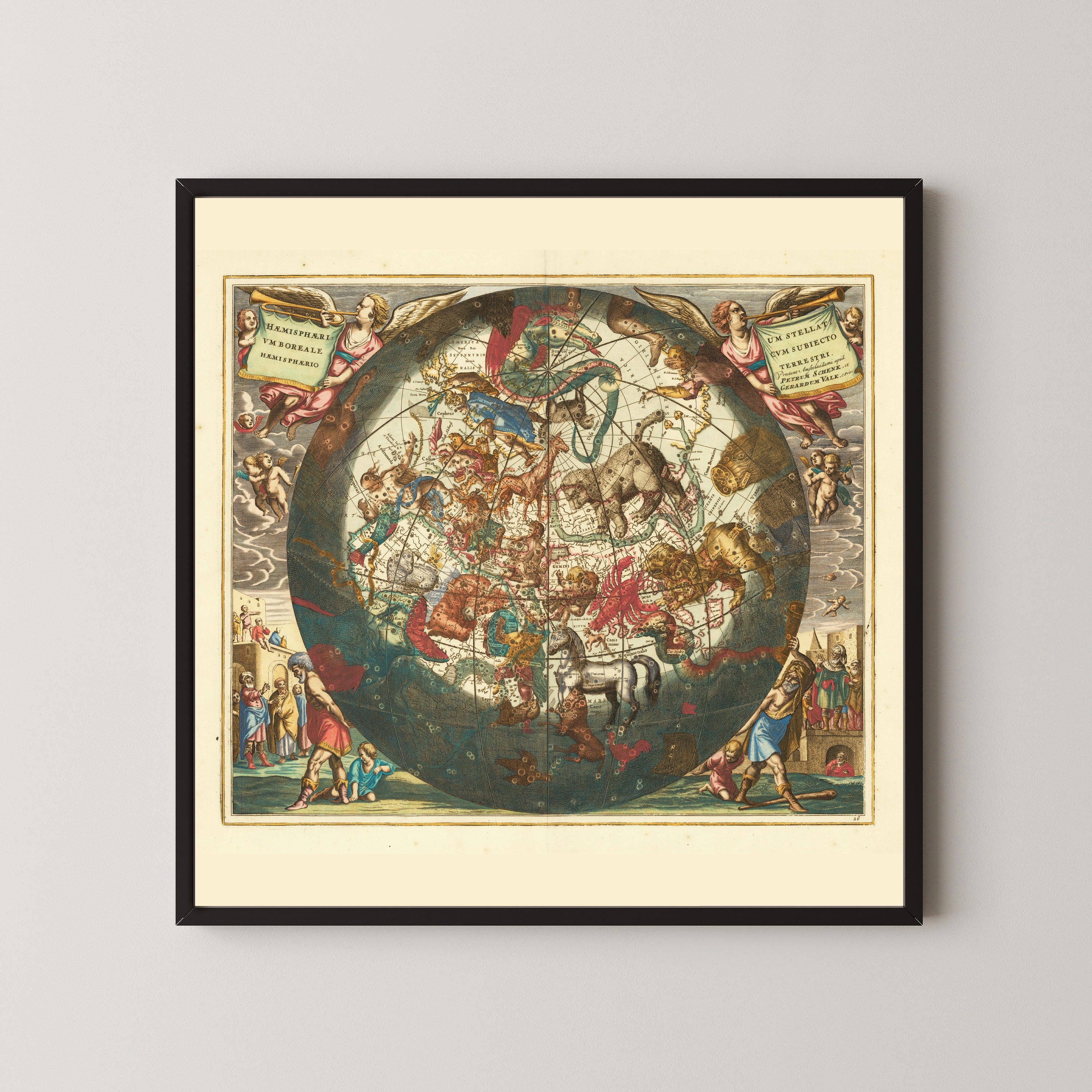 Andreas Cellarius — The Northern Starry Hemisphere over the Earth (Plate 26, Azure Colouring) | Celestial Map Print