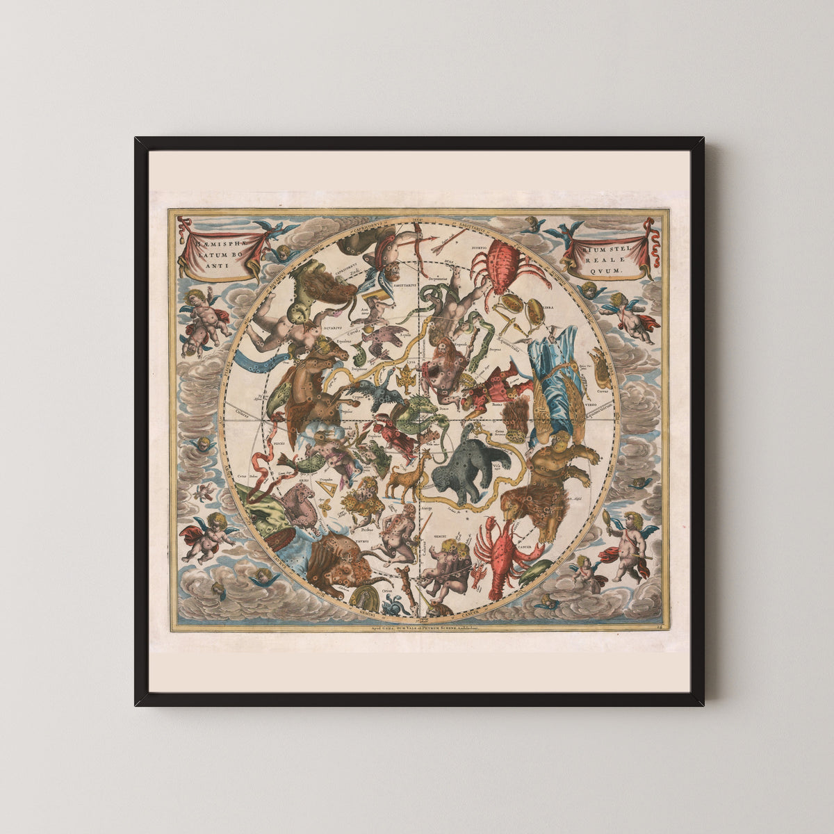 Andreas Cellarius — The Ancient Northern Starry Hemisphere (Plate 24, Rose Colouring) | Celestial Map Print