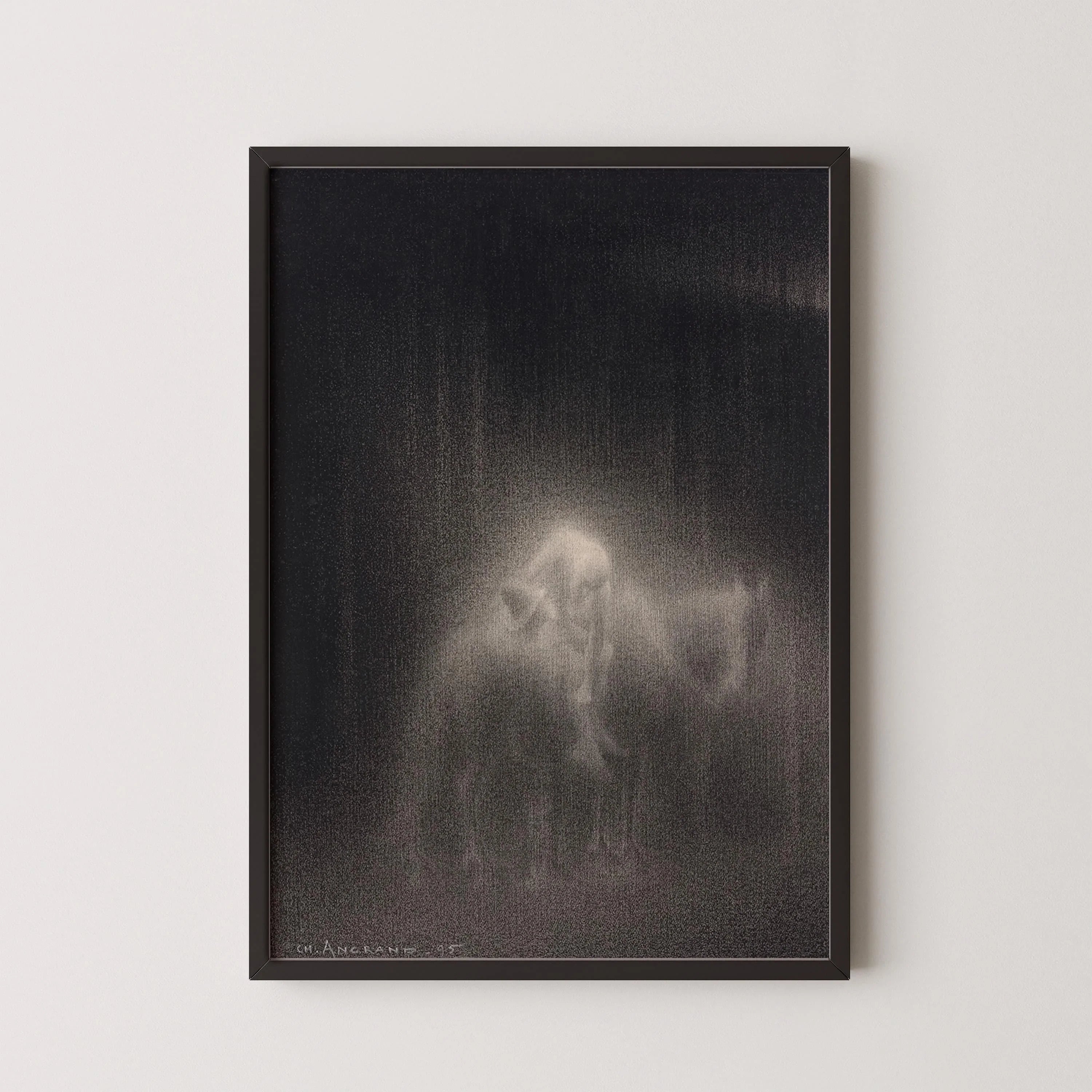 Charles Angrand - The Good Samaritan | Dreamlike charcoal drawing of compassion in misty, ethereal tones | Available framed or unframed - 9ArtPrints