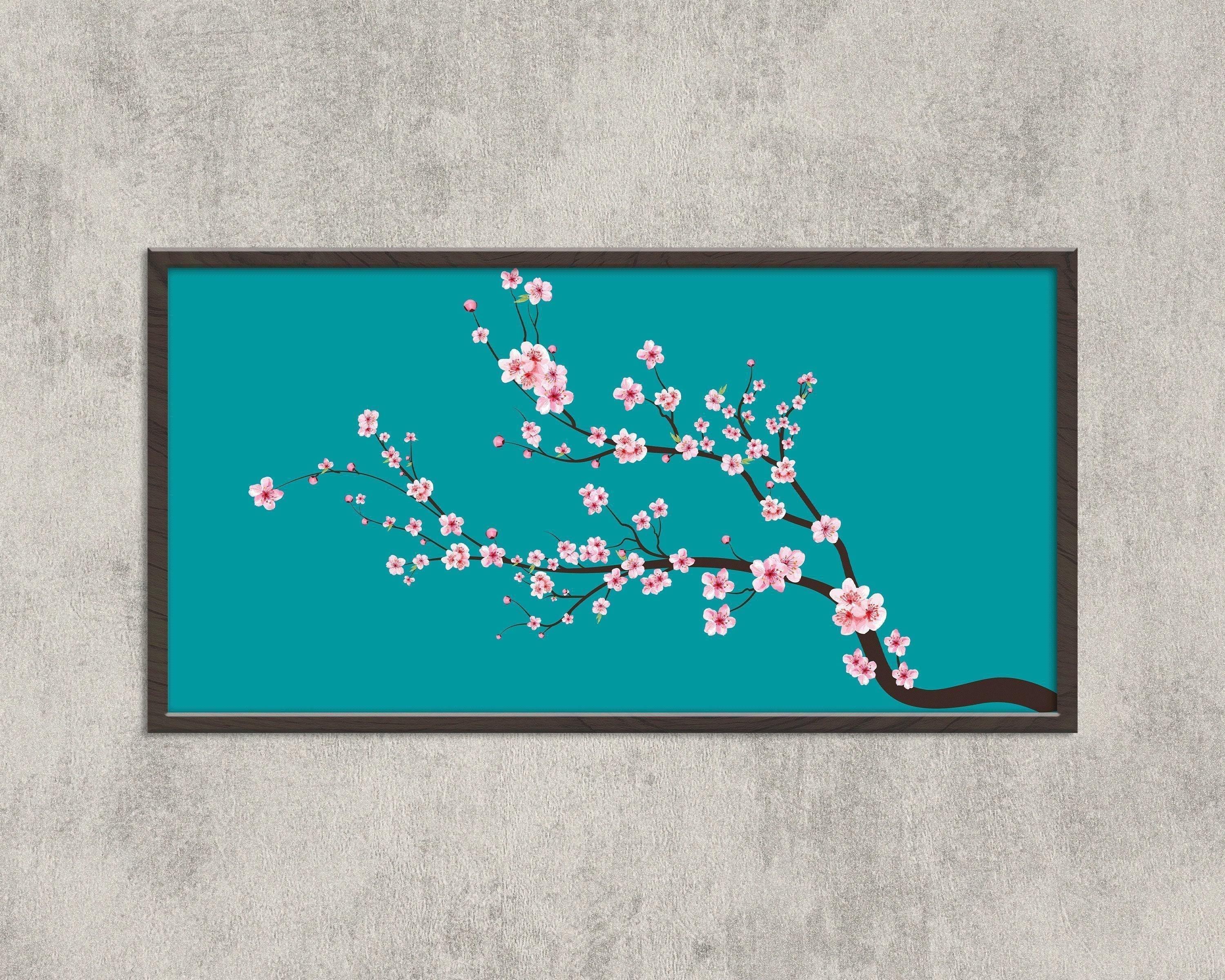 Cherry Blossom Panoramic Art Print: Aquamarine Teal Blue Sakura (2x1) - 9ArtPrints