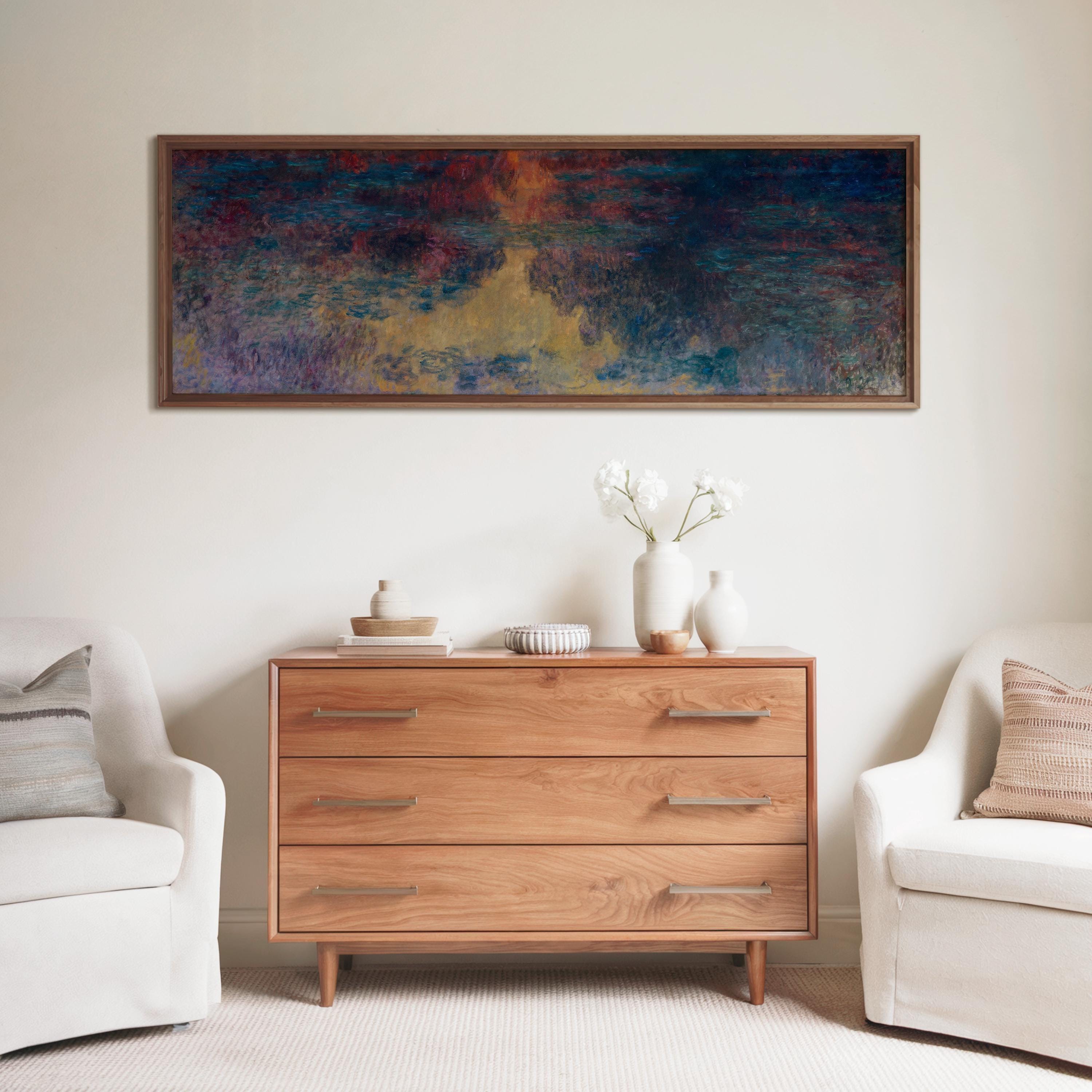 Claude Monet - Waterlily Pond in the Evening | PRINT | An Incredible Impressionist Super Wide Art (available framed) 3x1 - 9ArtPrints