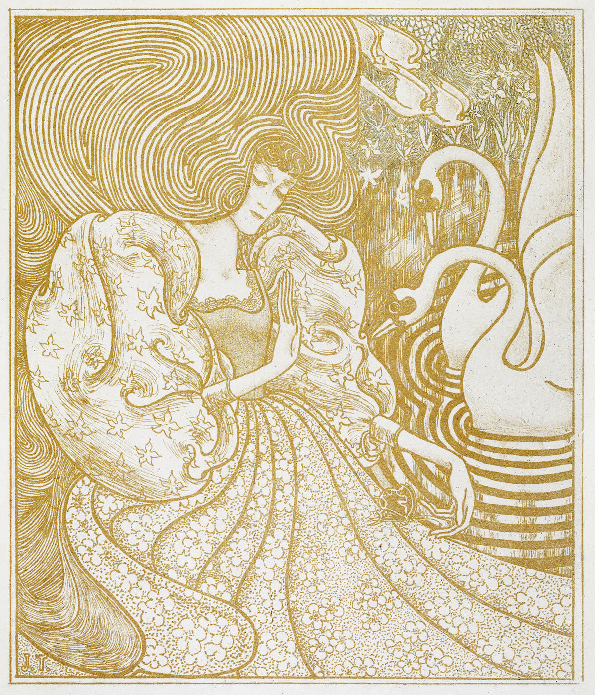 Jan Toorop — Woman with a Butterfly at a Pond with Two Swans | Symbolist Art Print