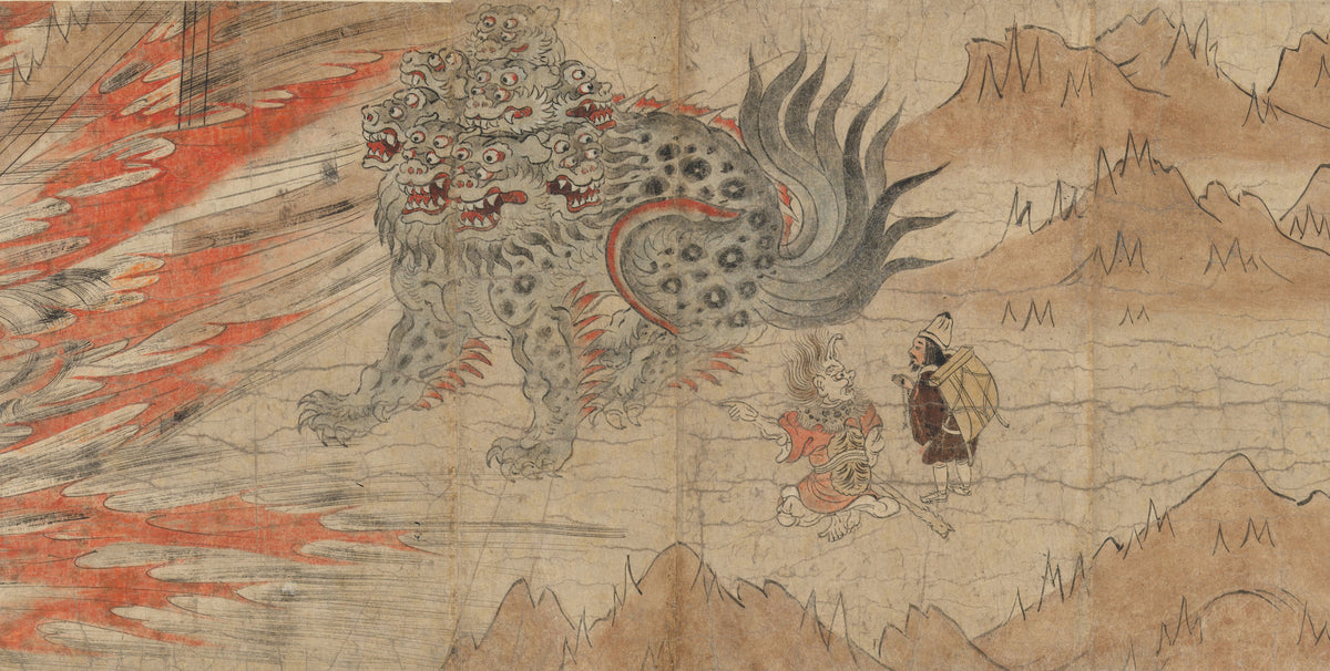 Japanese Handscroll Painting — Illustrated Legends of the Kitano Tenjin Shrine (Kitano Tenjin engi emaki) (Many-Headed Beast) | Japanese Ink Painting Art Print