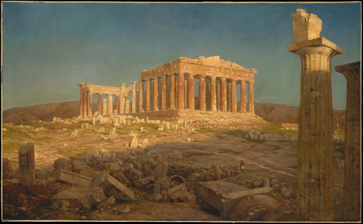 The Parthenon by Frederic Edwin Church — Sunlit ruins of the Parthenon rise above a rubble-strewn plateau