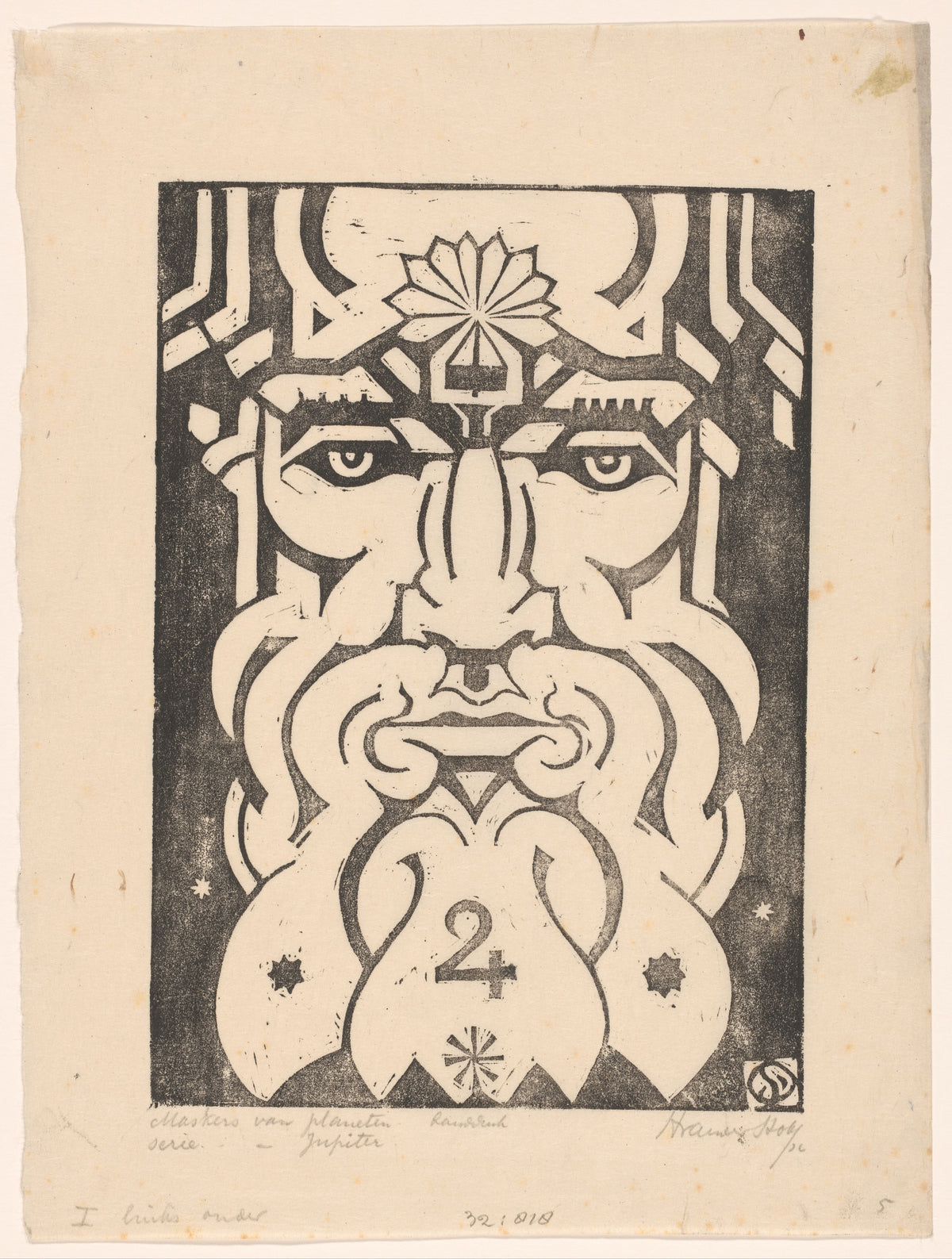 Henri van der Stok — Jupiter | Art Deco Woodcut Print