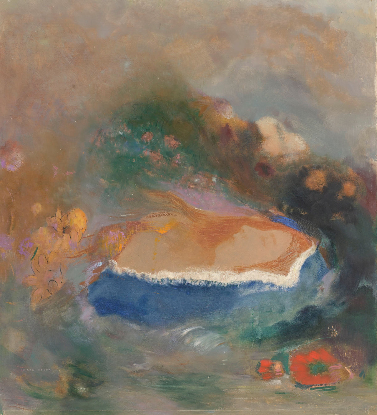 Odilon Redon — Ophélie, la cape bleue sur les eaux (Ophelia with a Blue Wimple in the Water) | Symbolist Art Print