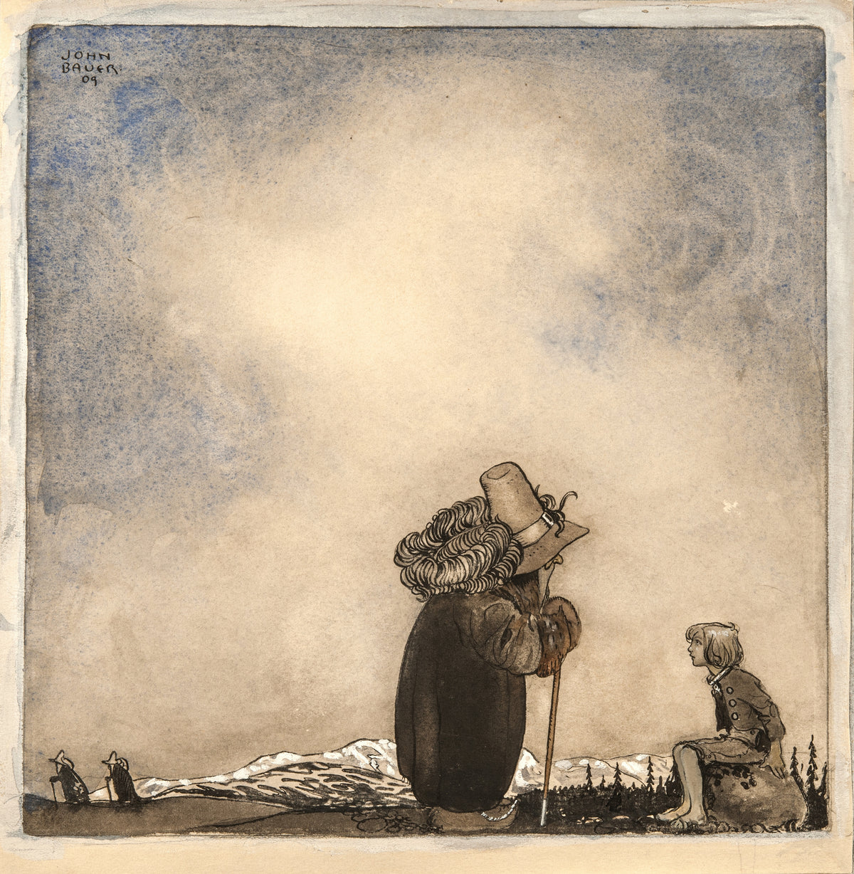 John Bauer — Old Man Talking to a Boy | Fairy Tale Illustration Print