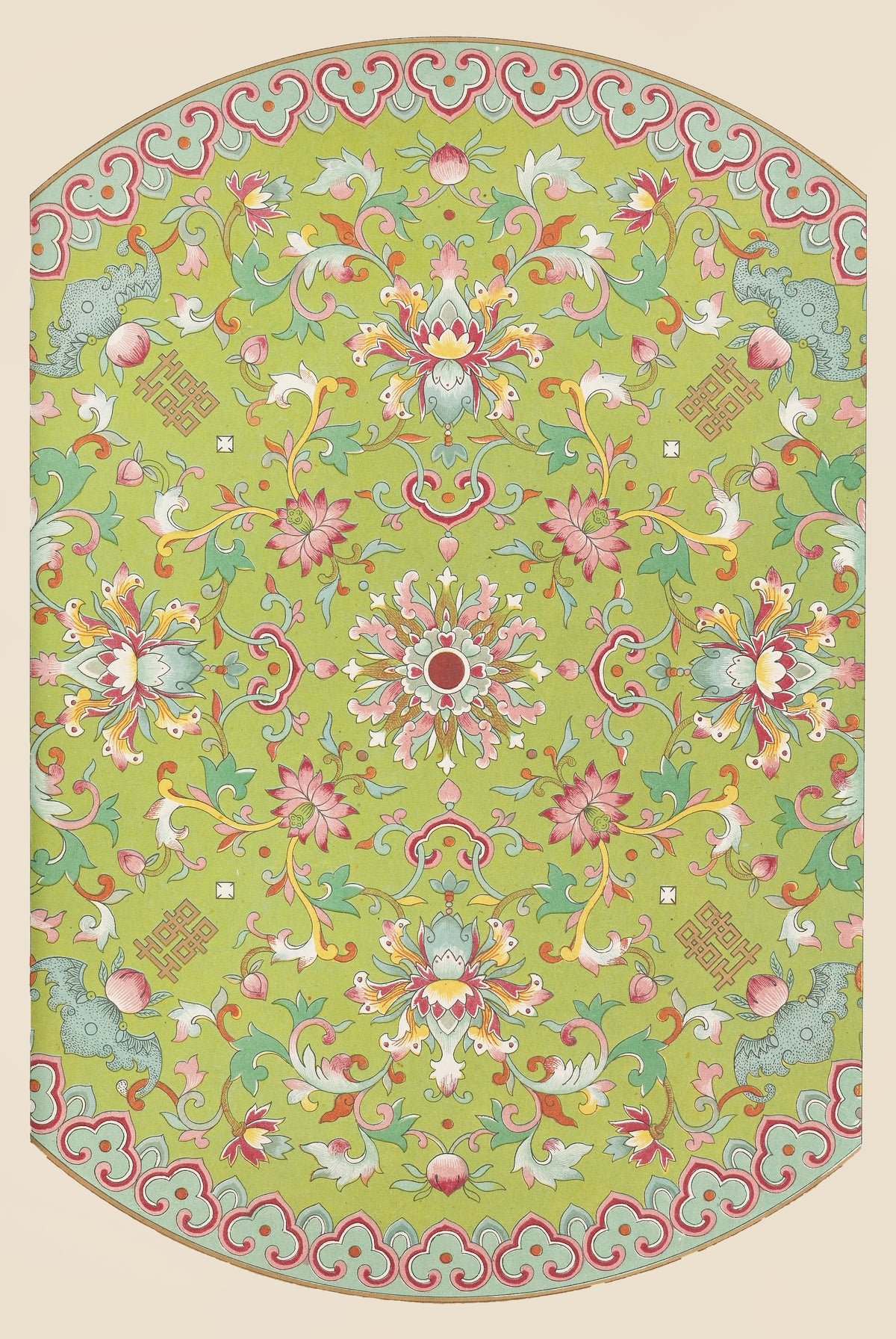 Owen Jones — Chinese Ornament: Lotus Medallion on Apple Green | Ornament Plate Print
