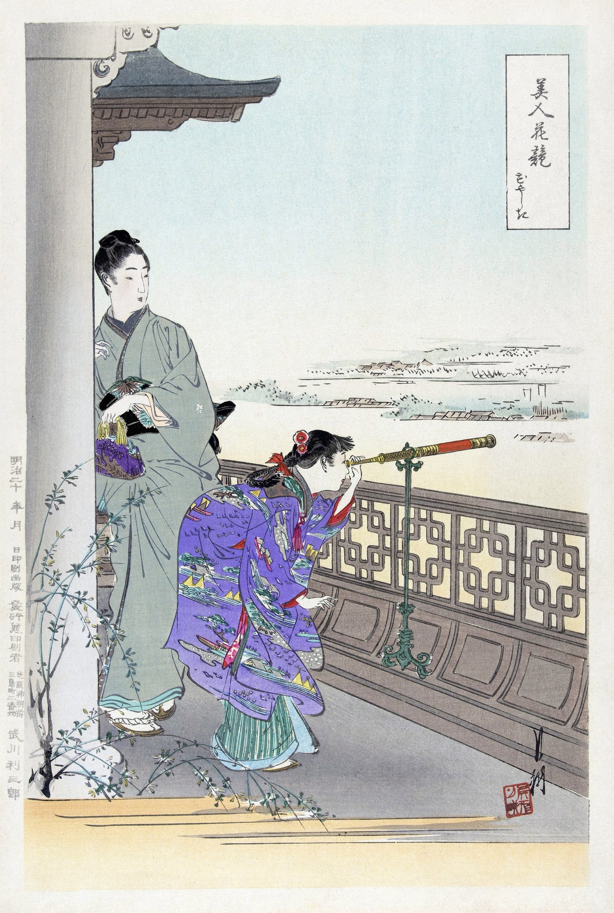 Ogata Gekkō — The Binoculars (1887–1896) | Japanese Woodblock Print (Ukiyo-e)
