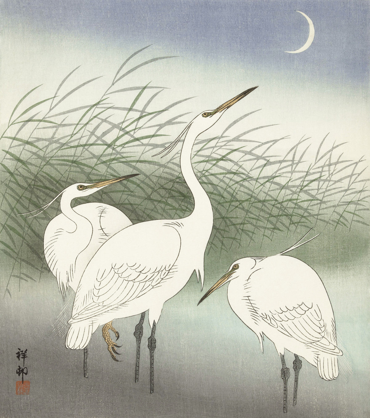 Ohara Koson — Herons in Shallow Water | Japanese Bird & Flower Woodblock Print