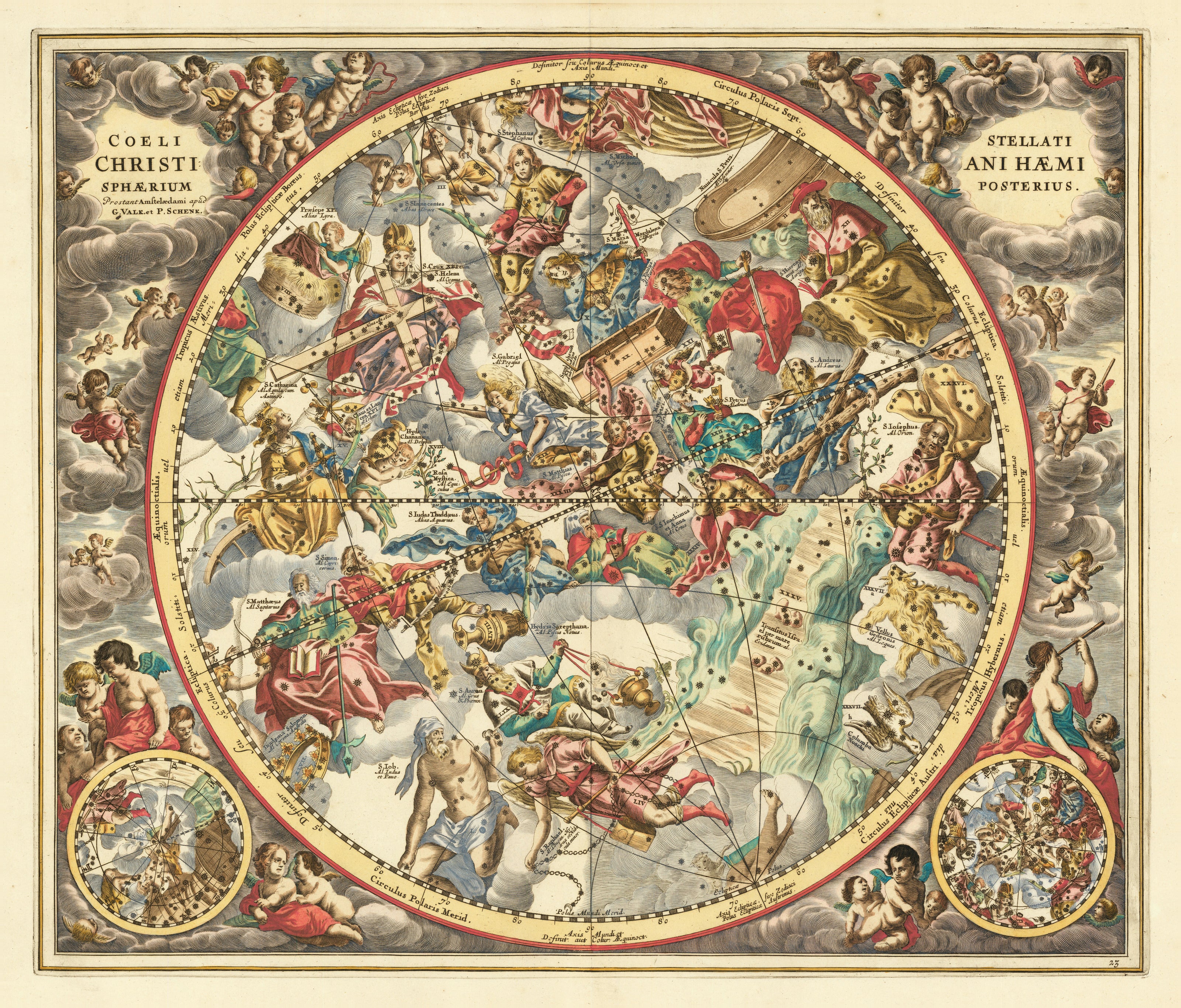 Andreas Cellarius — The Christian Starry Heaven, Second Hemisphere (Plate 23) | Celestial Map Print