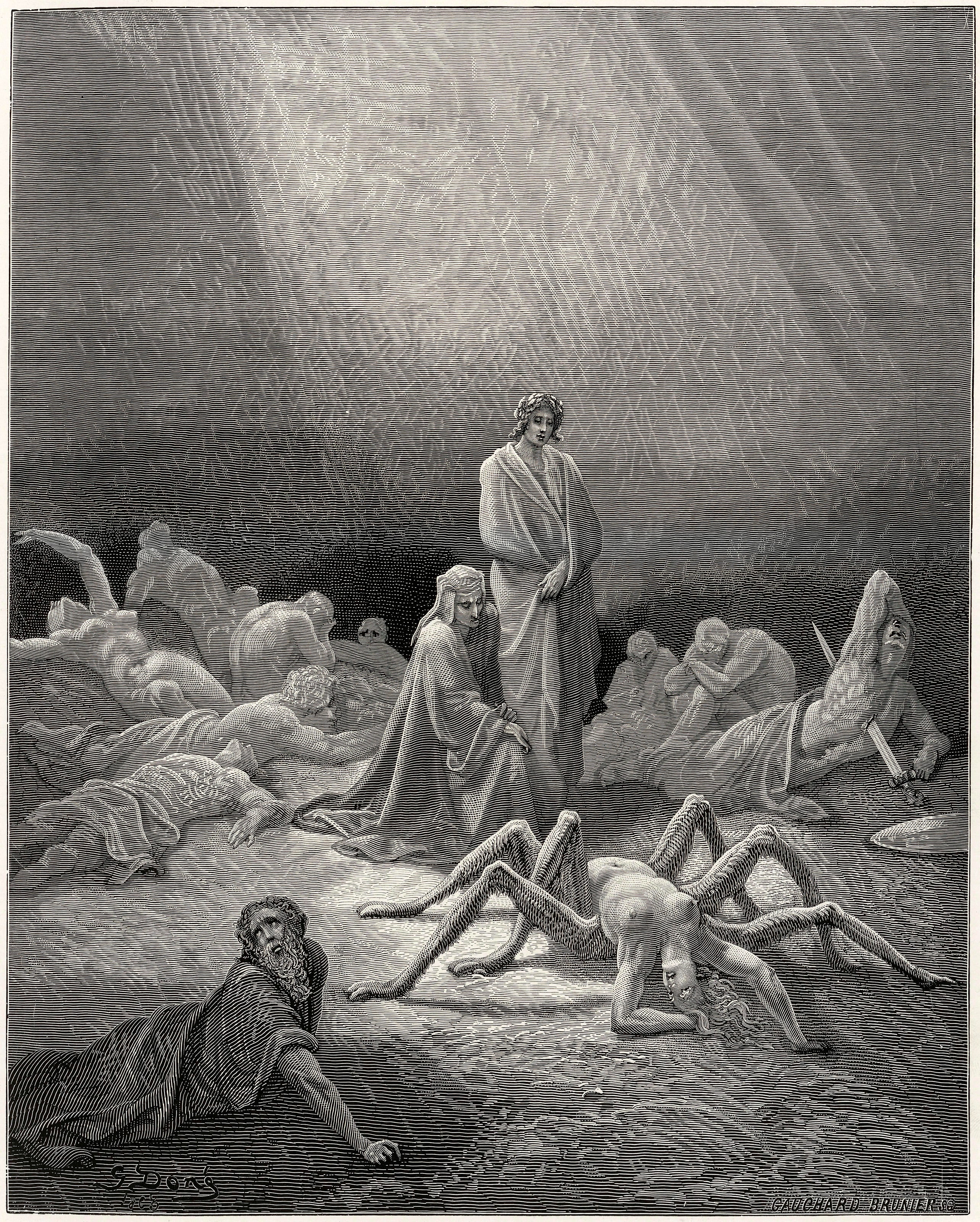 Gustave Doré — Purgatorio, Canto XII: Arachne, Half Spider Now | Dante Illustration Print