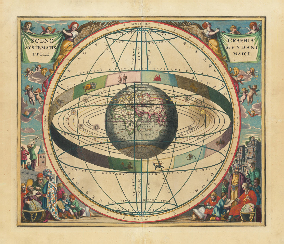 Andreas Cellarius — A Scenographic View of the Ptolemaic World System (Plate 2, Blue Colouring) | Celestial Map Print