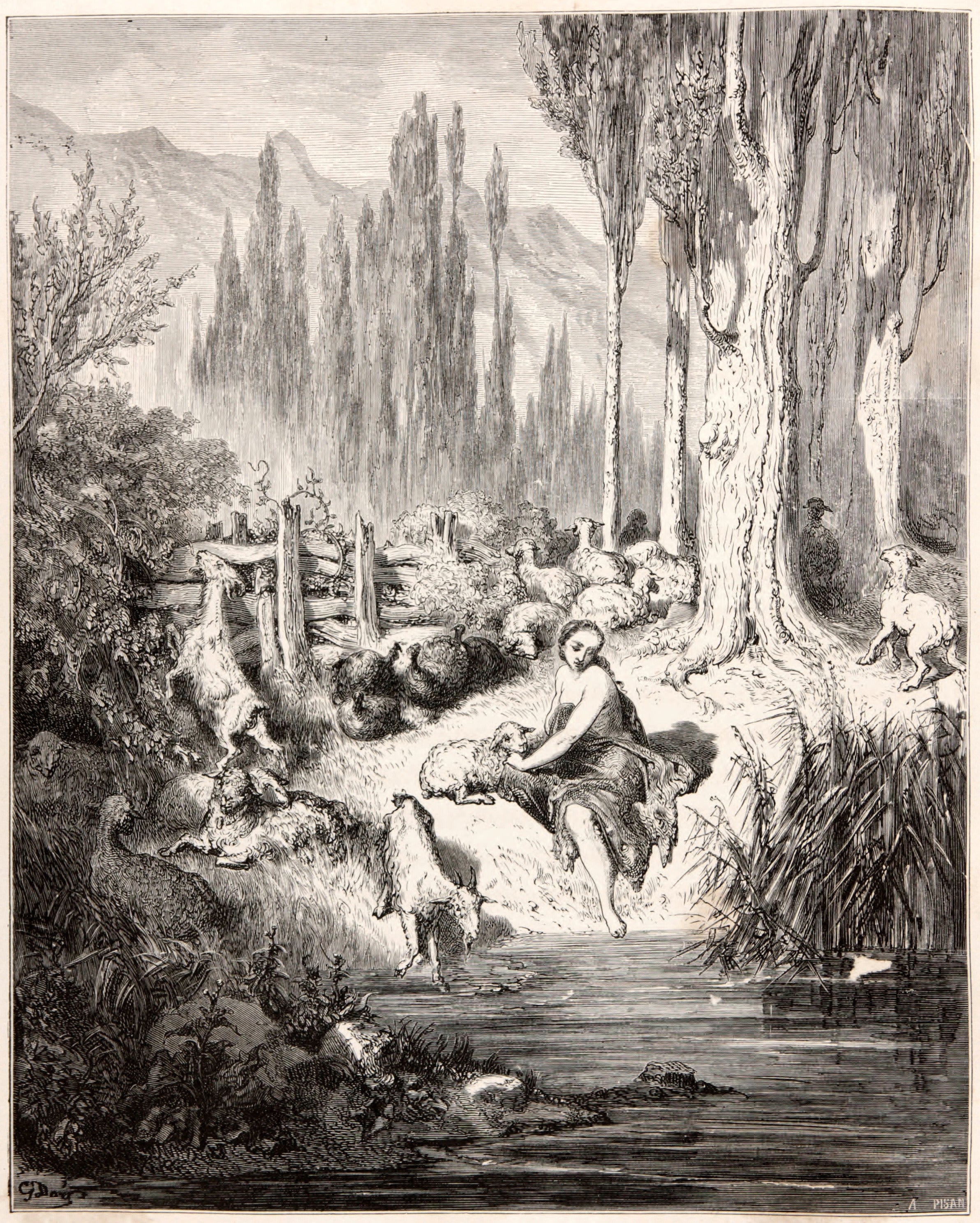 Gustave Doré — Donkey Skin: The Shepherdess at the Stream | Fairy Tale Illustration Print
