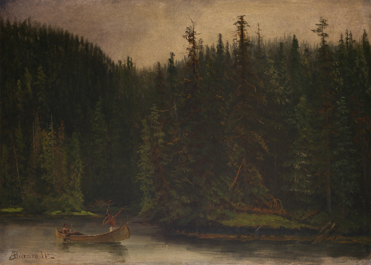 Albert Bierstadt — Indian Hunters in Canoe | Landscape Fine Art Print