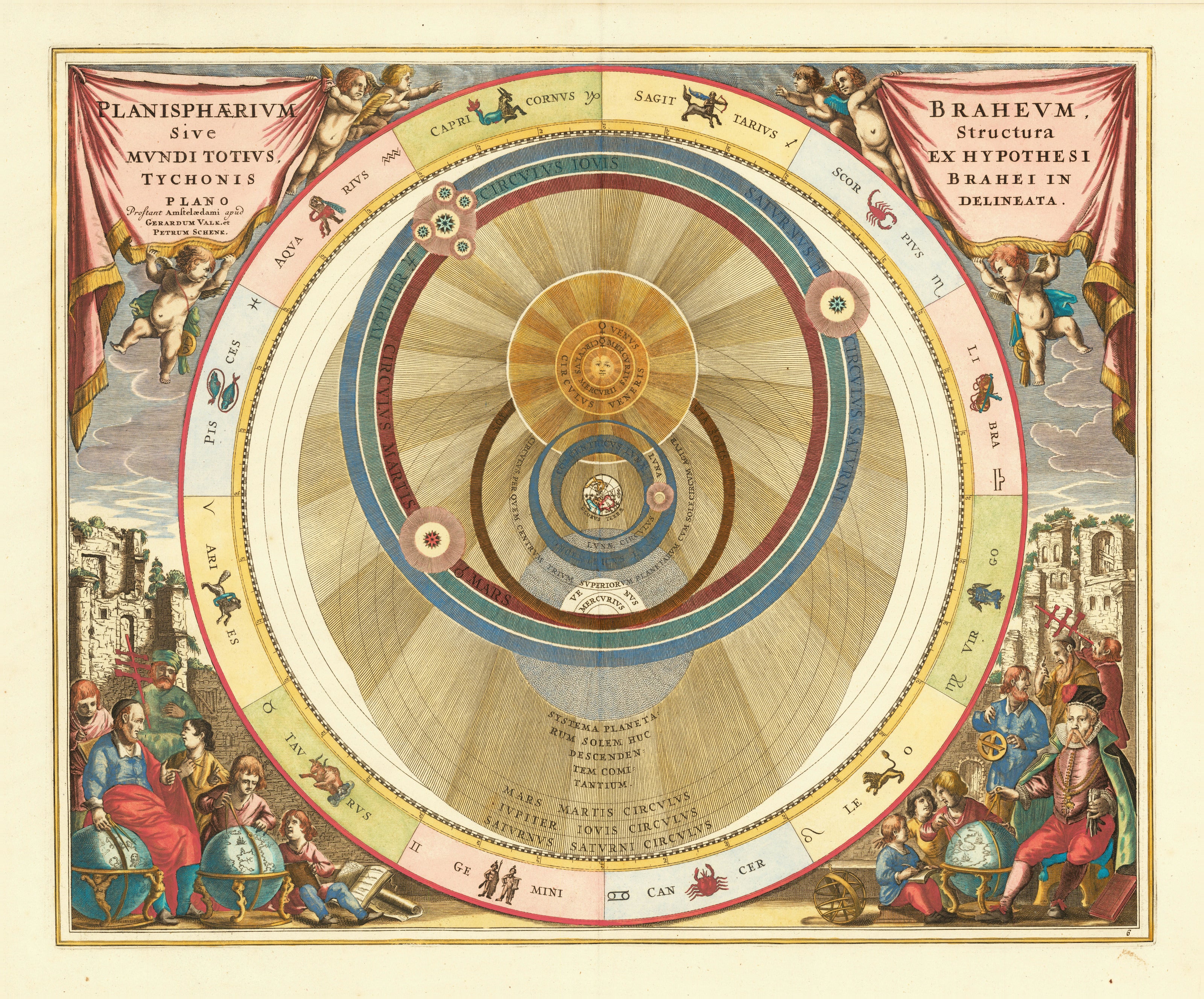 Andreas Cellarius — The Tychonic Planisphere (Plate 6, Rose Colouring) | Celestial Map Print