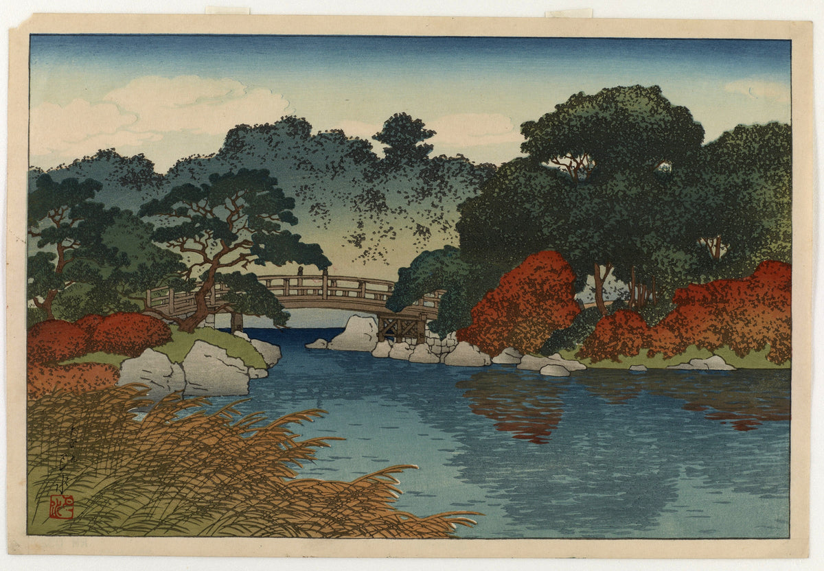 Kawase Hasui — Autumn Garden, Mitsubishi Villa at Fukagawa | Japanese Woodblock Print (Shin Hanga)