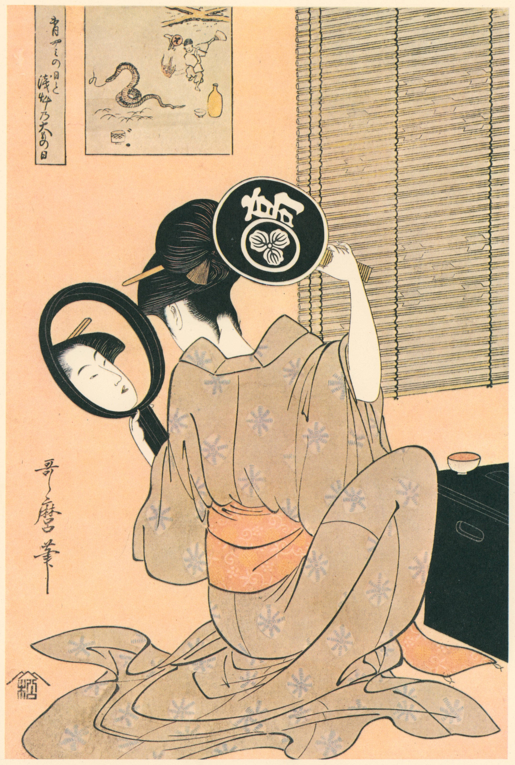 Kitagawa Utamaro — Ohisa of Takashimaya with Two Mirrors Set Against Each Other | Japanese Woodblock Print (Ukiyo-e)