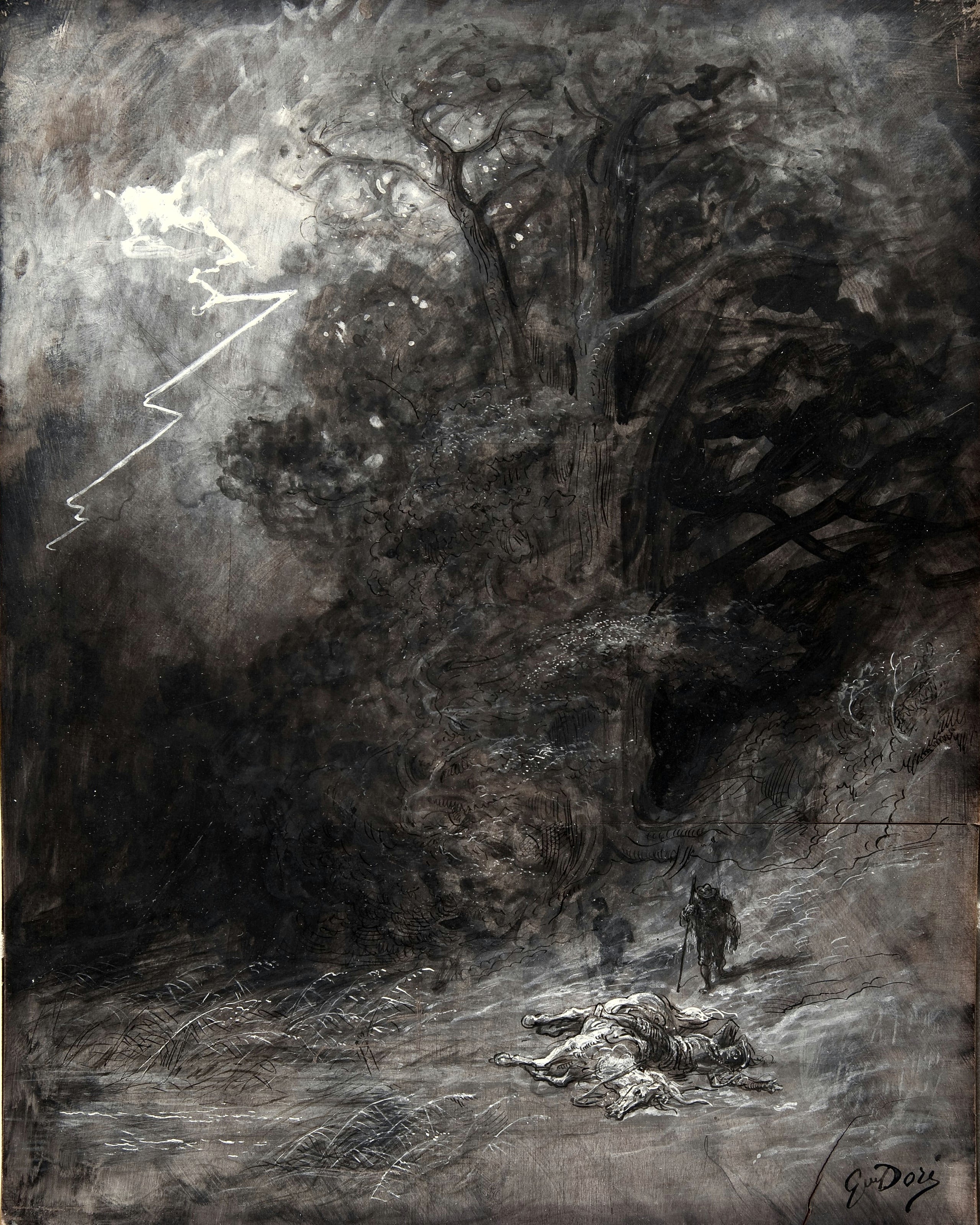 Gustave Doré — A Rider and a Dead Horse in a Landscape | Fine Art Print