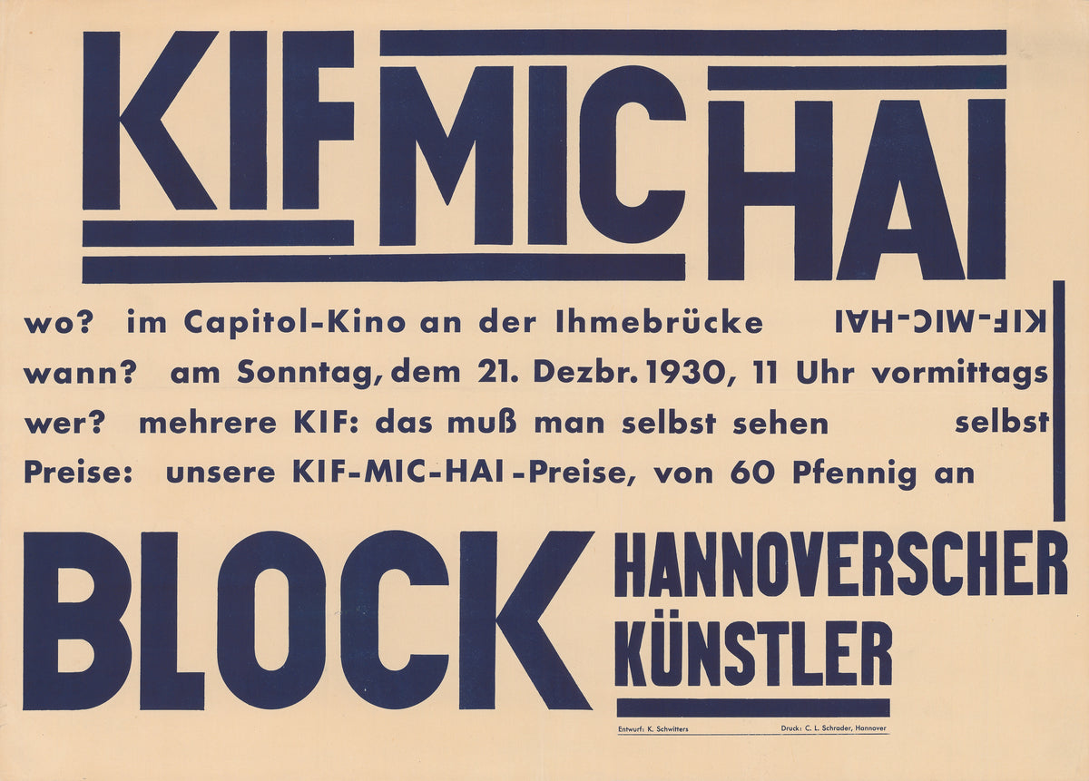 Kurt Schwitters — KIF MIC HAI, Block Hannoverscher Künstler | Fine Art Print