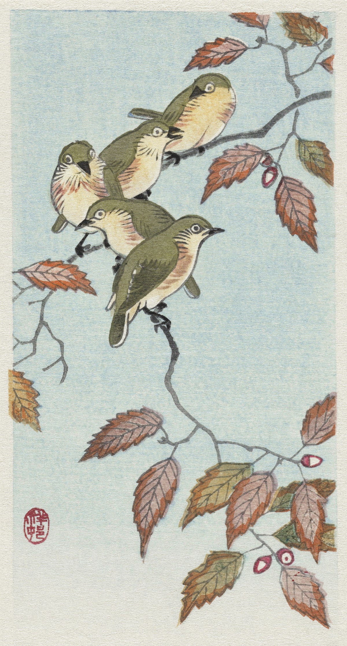 Ohara Koson — Birds on a Branch | Japanese Bird & Flower Woodblock Print